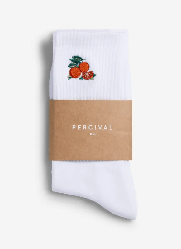 Citrus Embroidered Socks | White sold by Percival