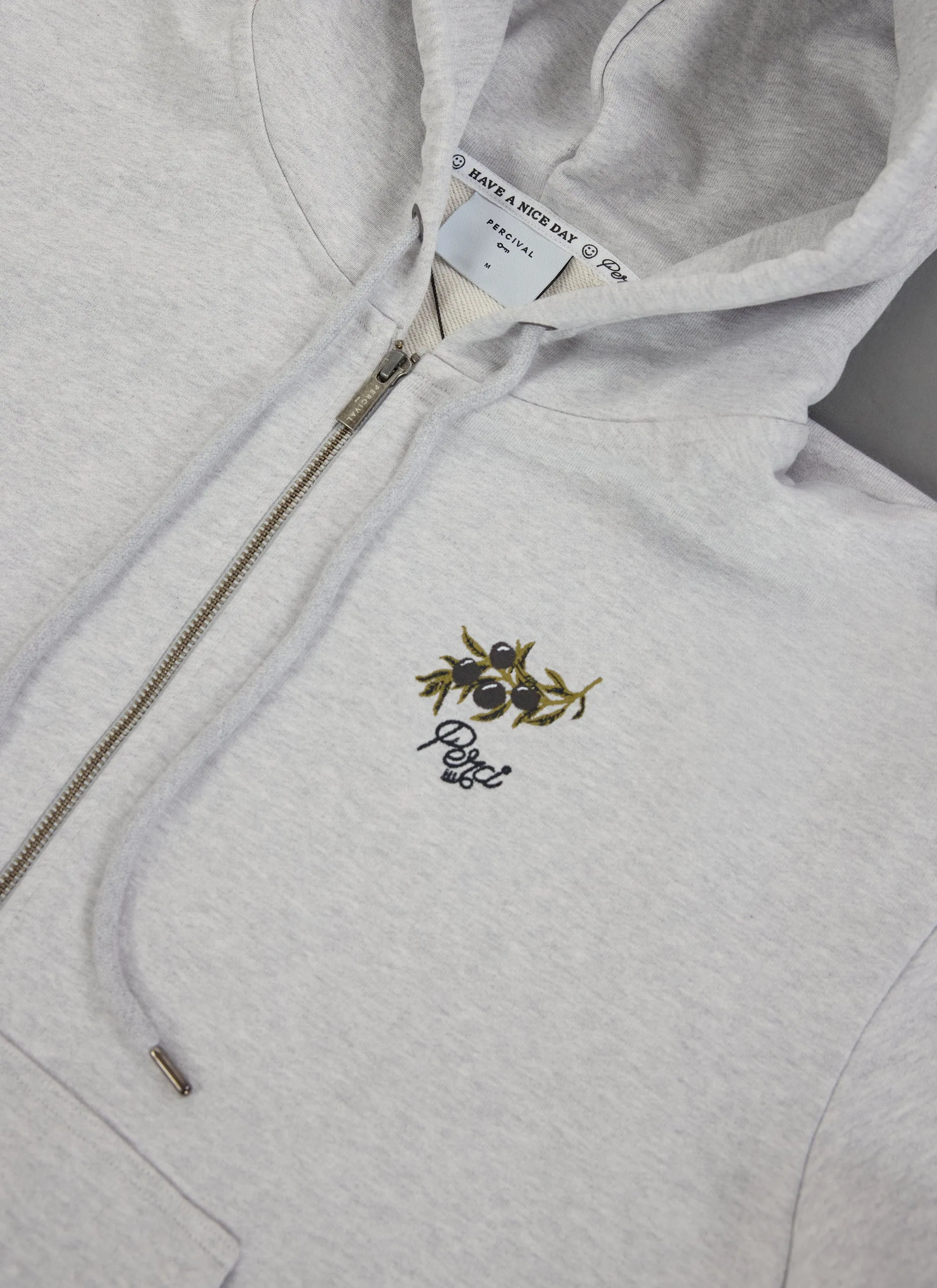 Olive Zip Through Hoodie | Embroidered Organic Cotton | Athletic Grey sold by Percival product image thumbnail 2