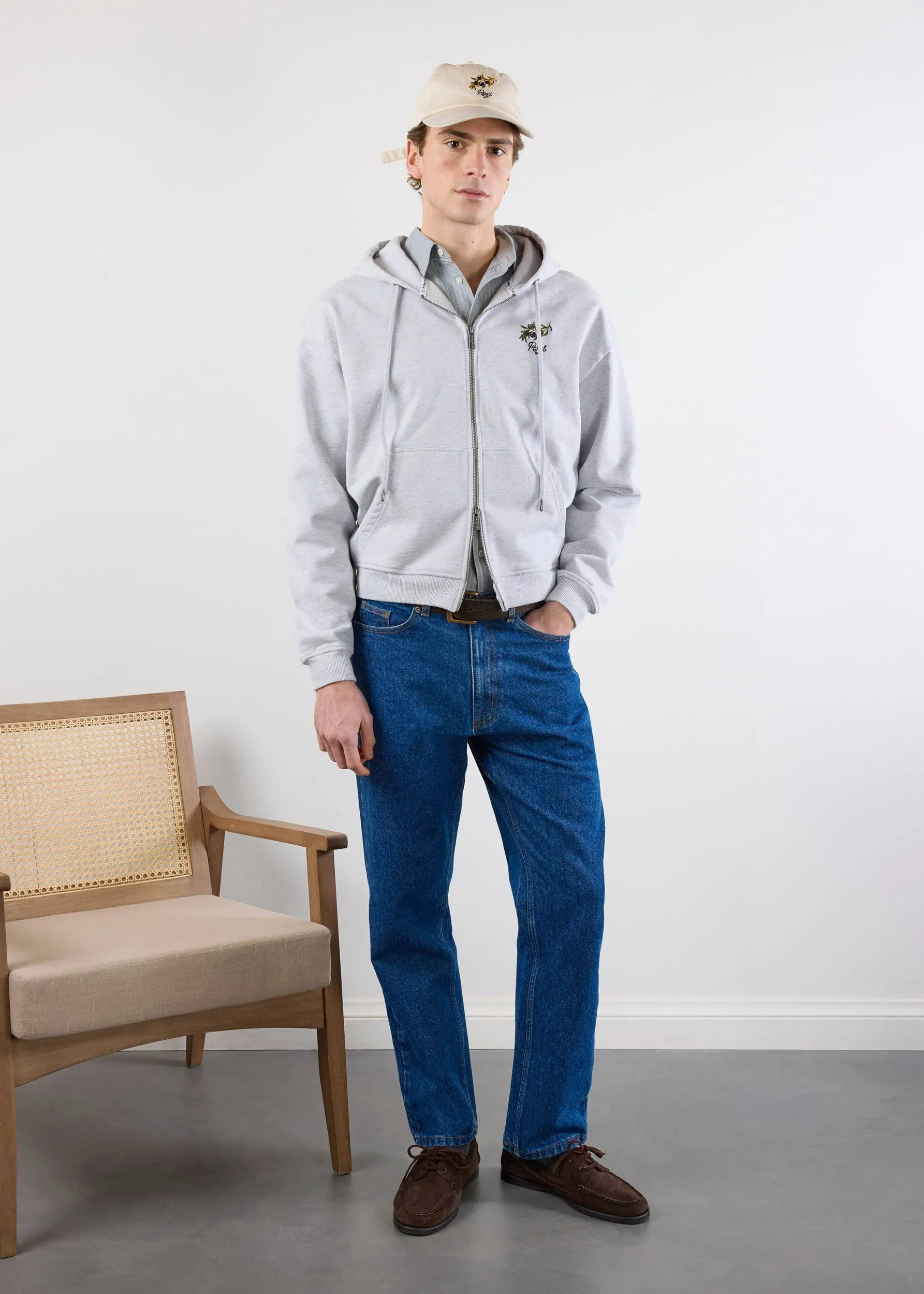 Olive Zip Through Hoodie | Embroidered Organic Cotton | Athletic Grey sold by Percival product image thumbnail 4