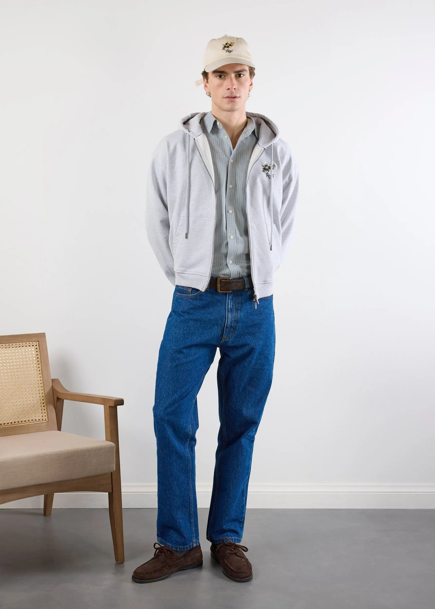 Olive Zip Through Hoodie | Embroidered Organic Cotton | Athletic Grey sold by Percival product image thumbnail 3