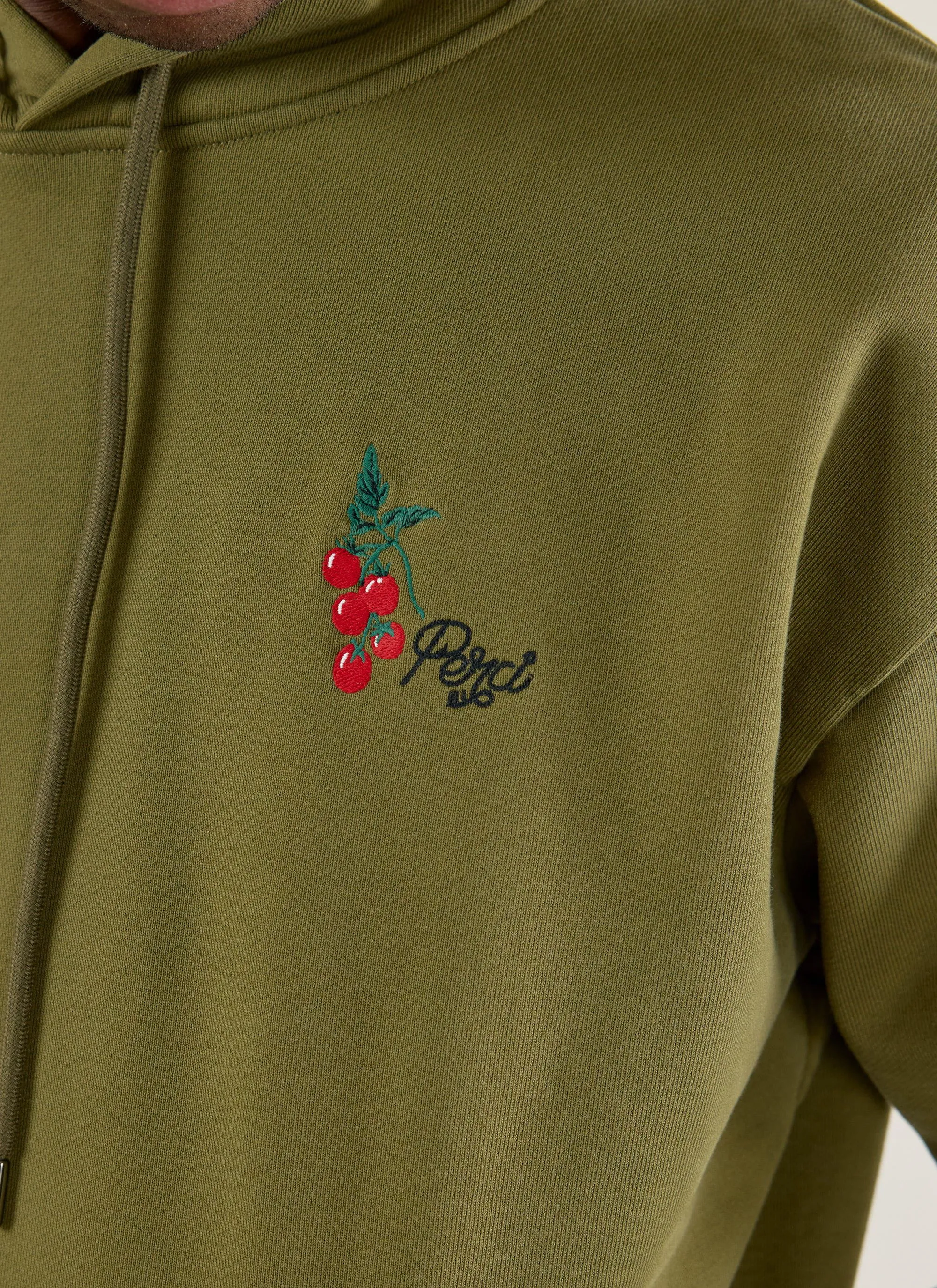 Tomato Hoodie | Embroidered Organic Cotton | Olive sold by Percival product image thumbnail 4