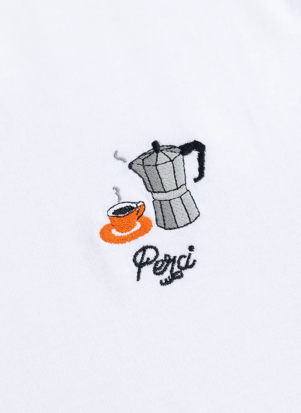 Moka Pot T Shirt | Embroidered Organic Cotton | White sold by Percival