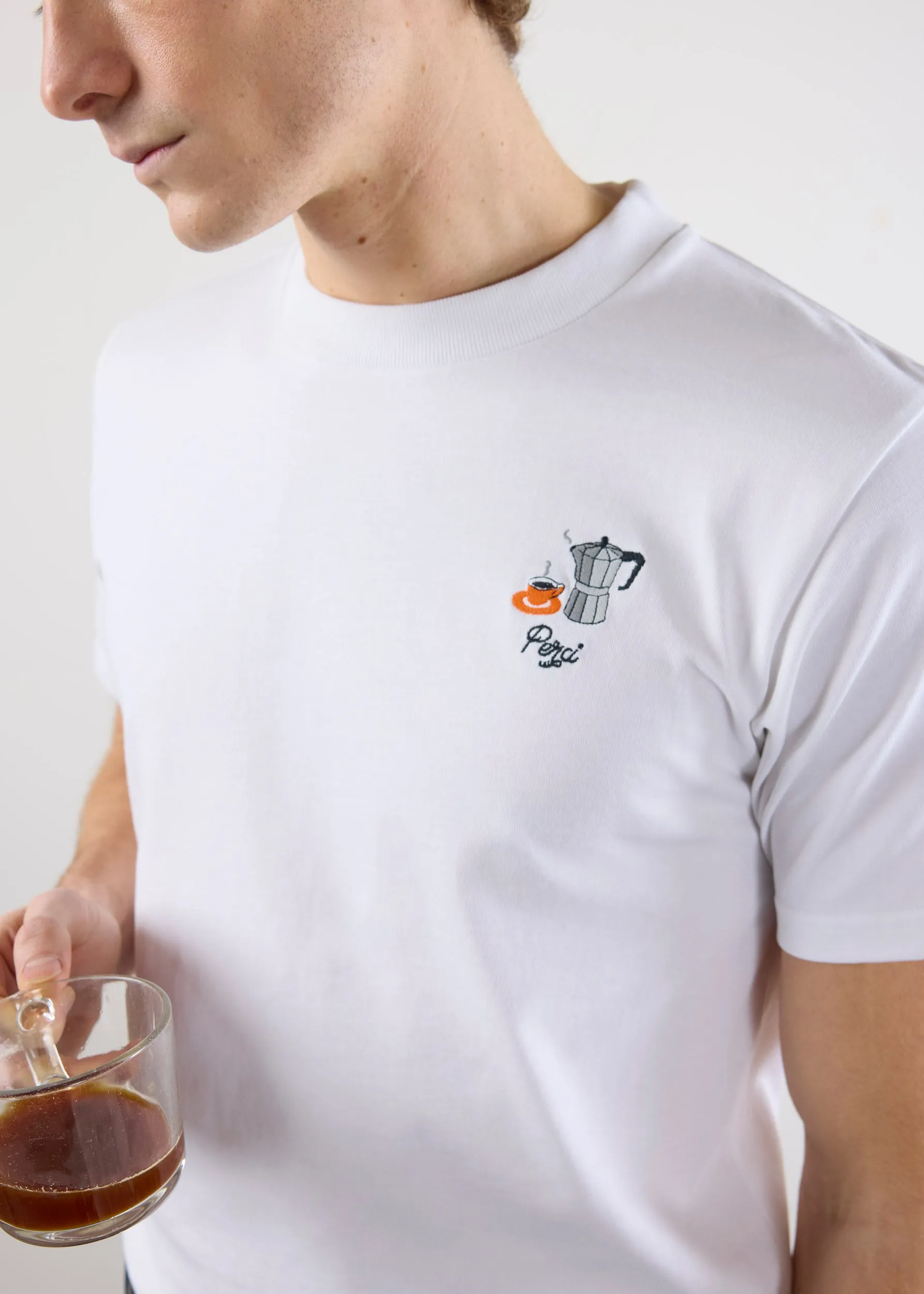 Moka Pot T Shirt | Embroidered Organic Cotton | White sold by Percival product image thumbnail 5