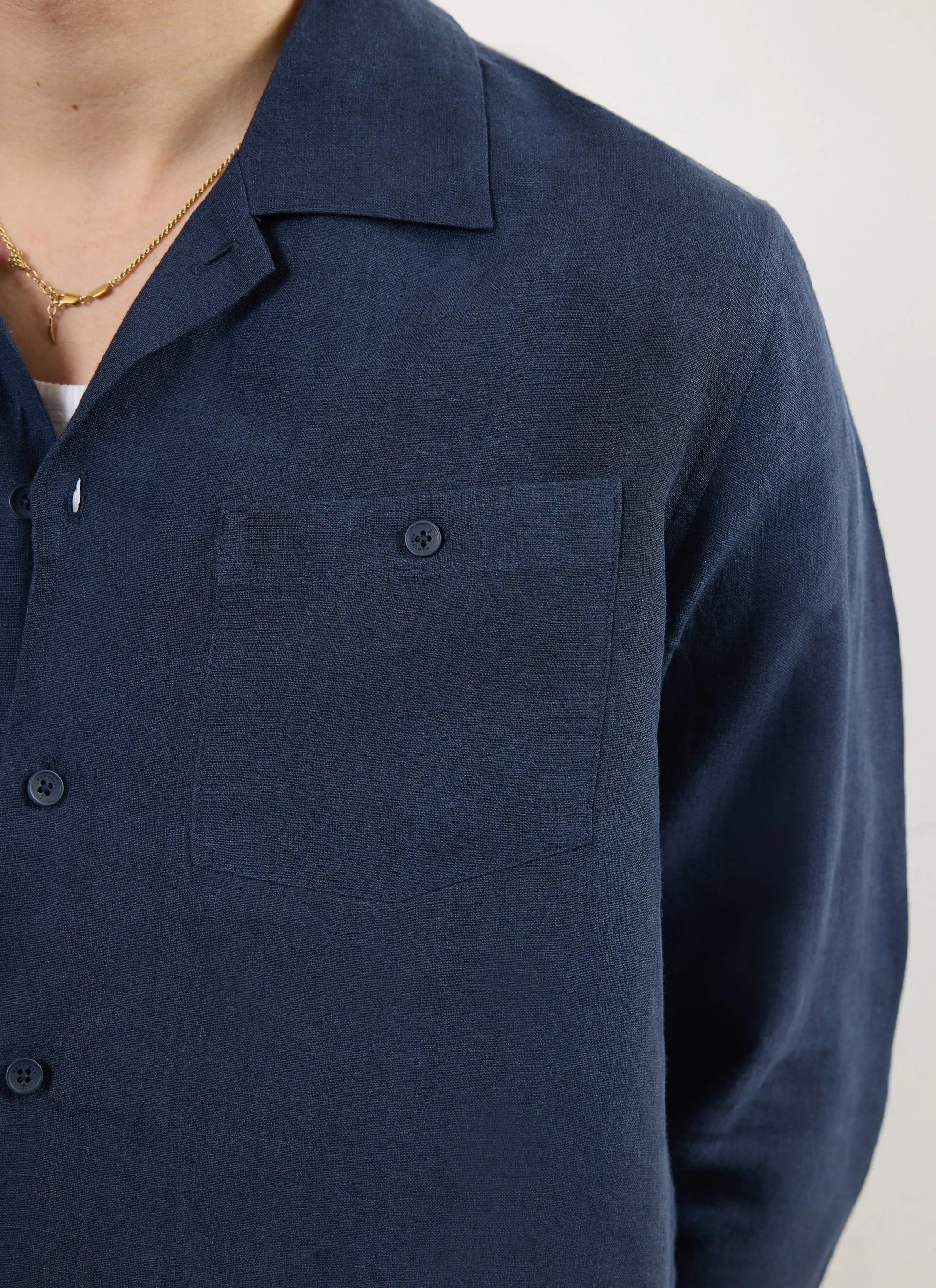 Long Sleeve Cuban Linen Shirt | Navy sold by Percival product image thumbnail 2
