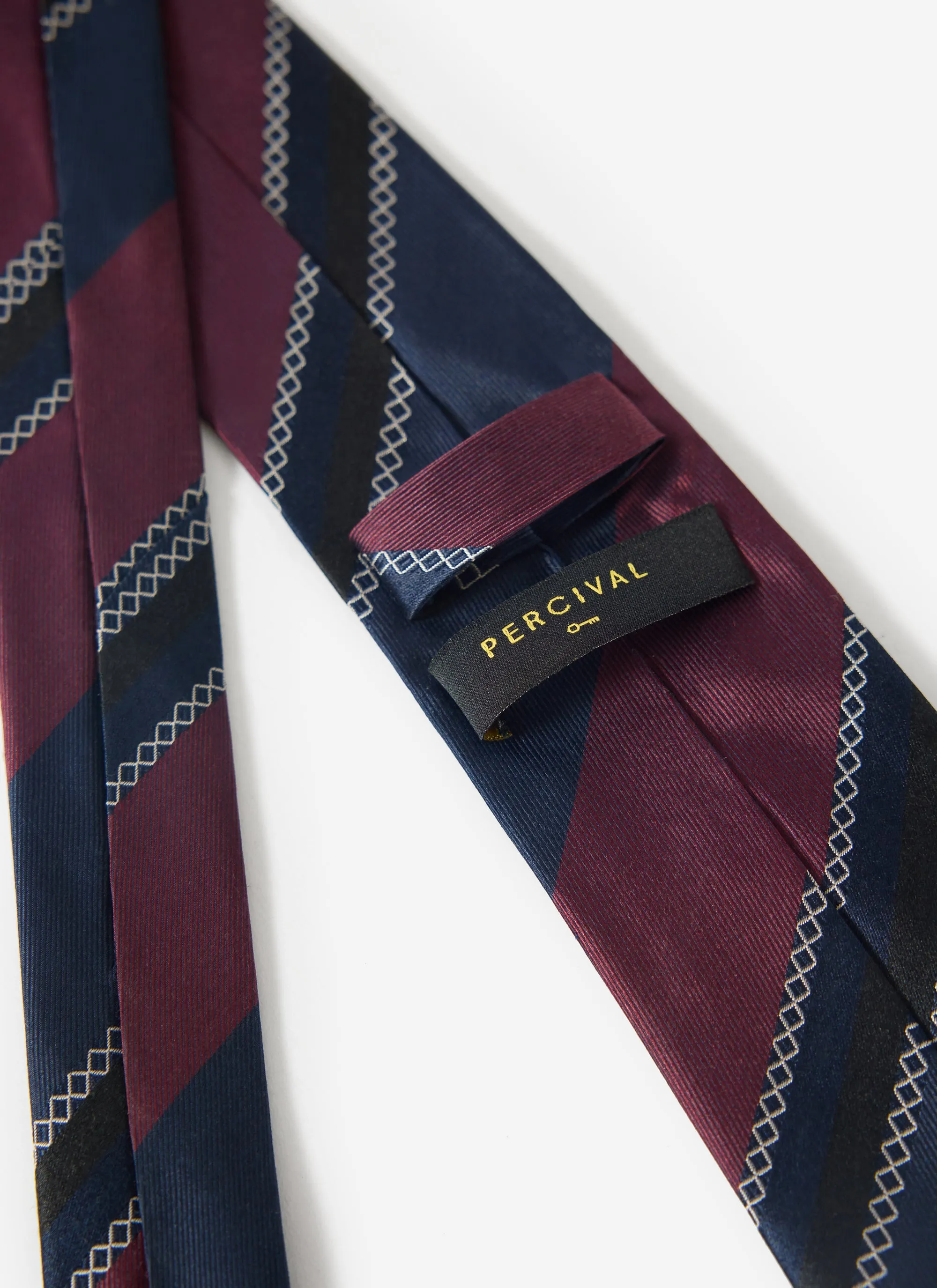 Stripe Cross Stitch Tie | Silk | Burgundy sold by Percival product image thumbnail 4