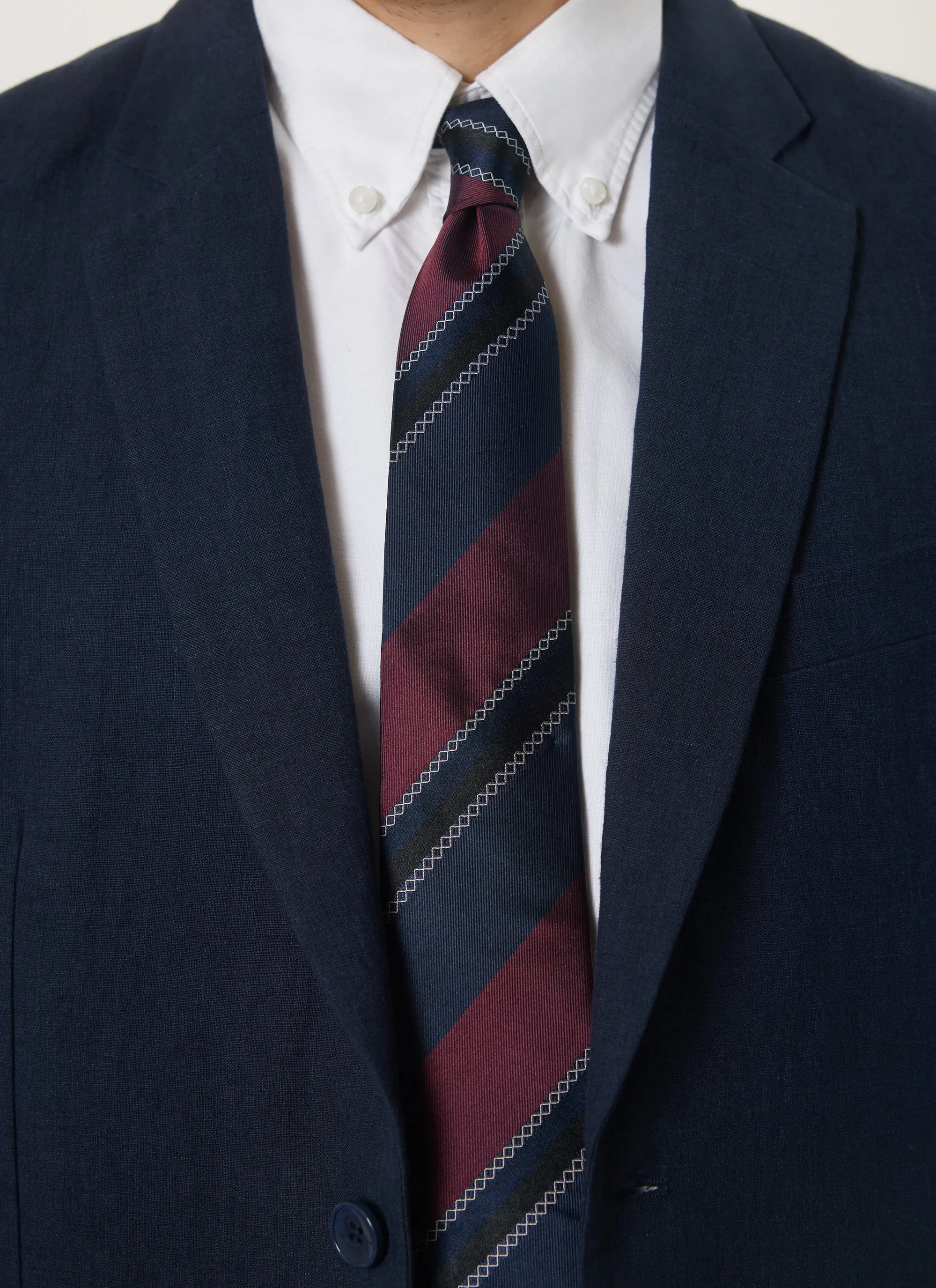 Stripe Cross Stitch Tie | Silk | Burgundy sold by Percival product image thumbnail 2