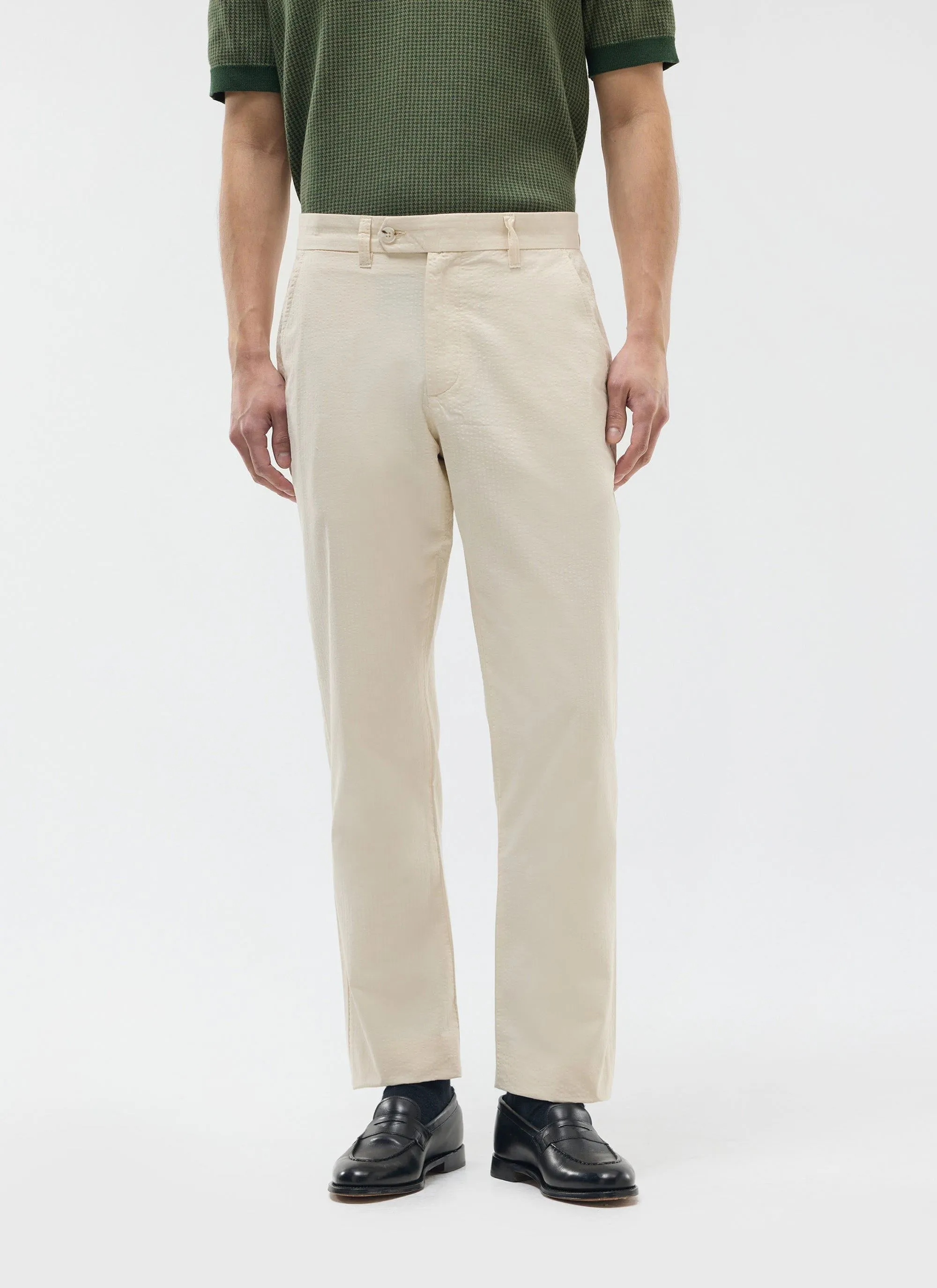 Tailored Seersucker Trousers | Cream sold by Percival