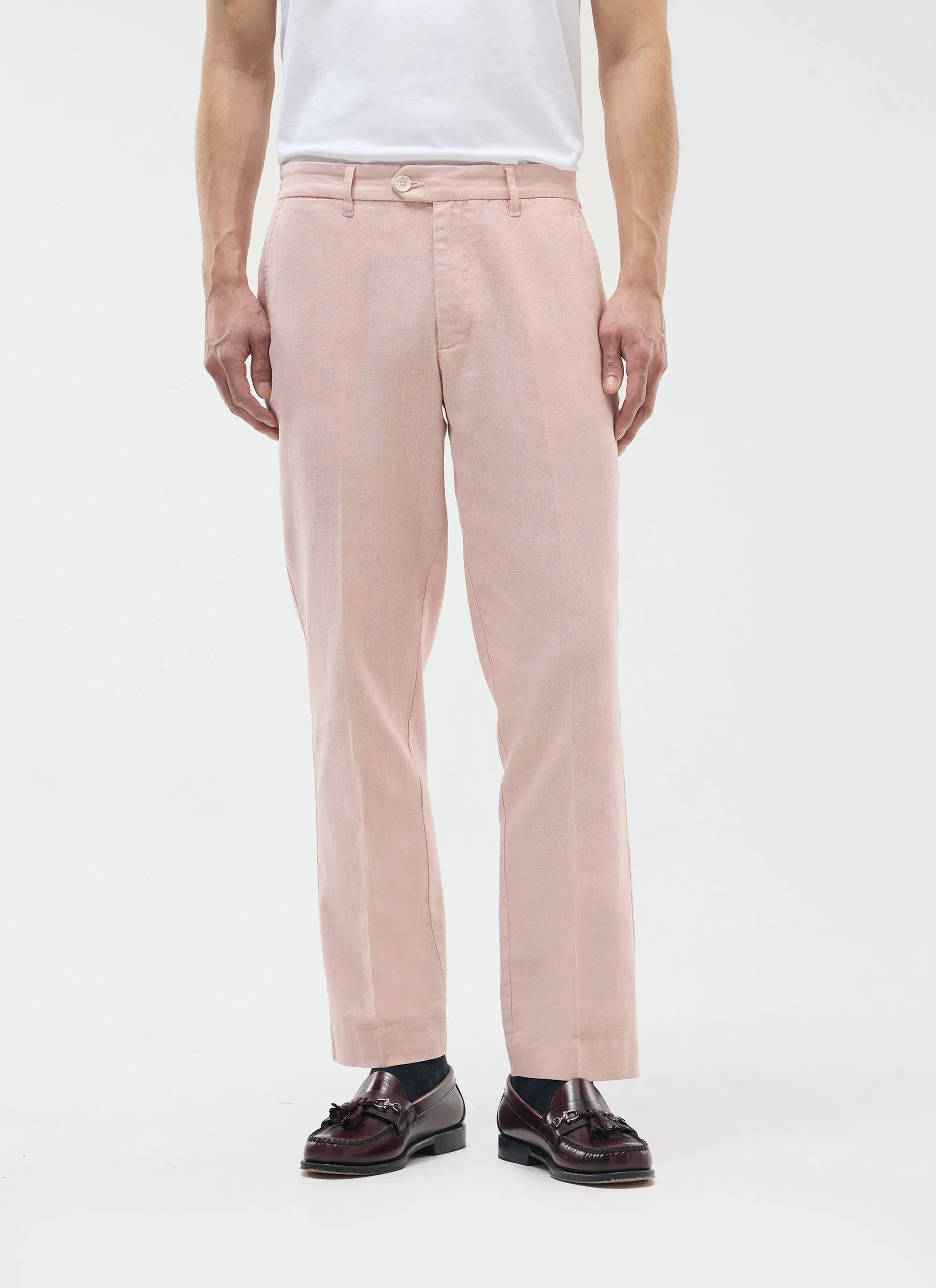 Tailored Linen Trousers | Dusty Pink sold by Percival