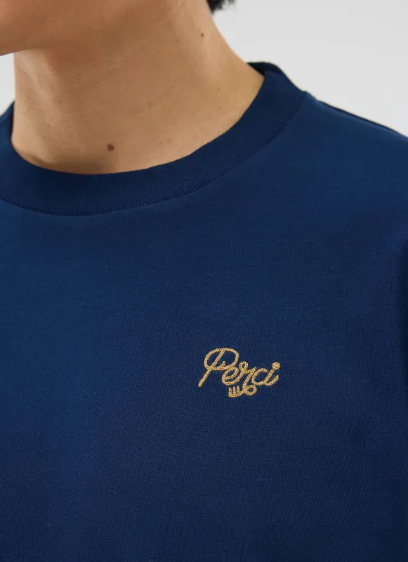 Perci Chainstitch T Shirt | Organic Cotton | Navy sold by Percival