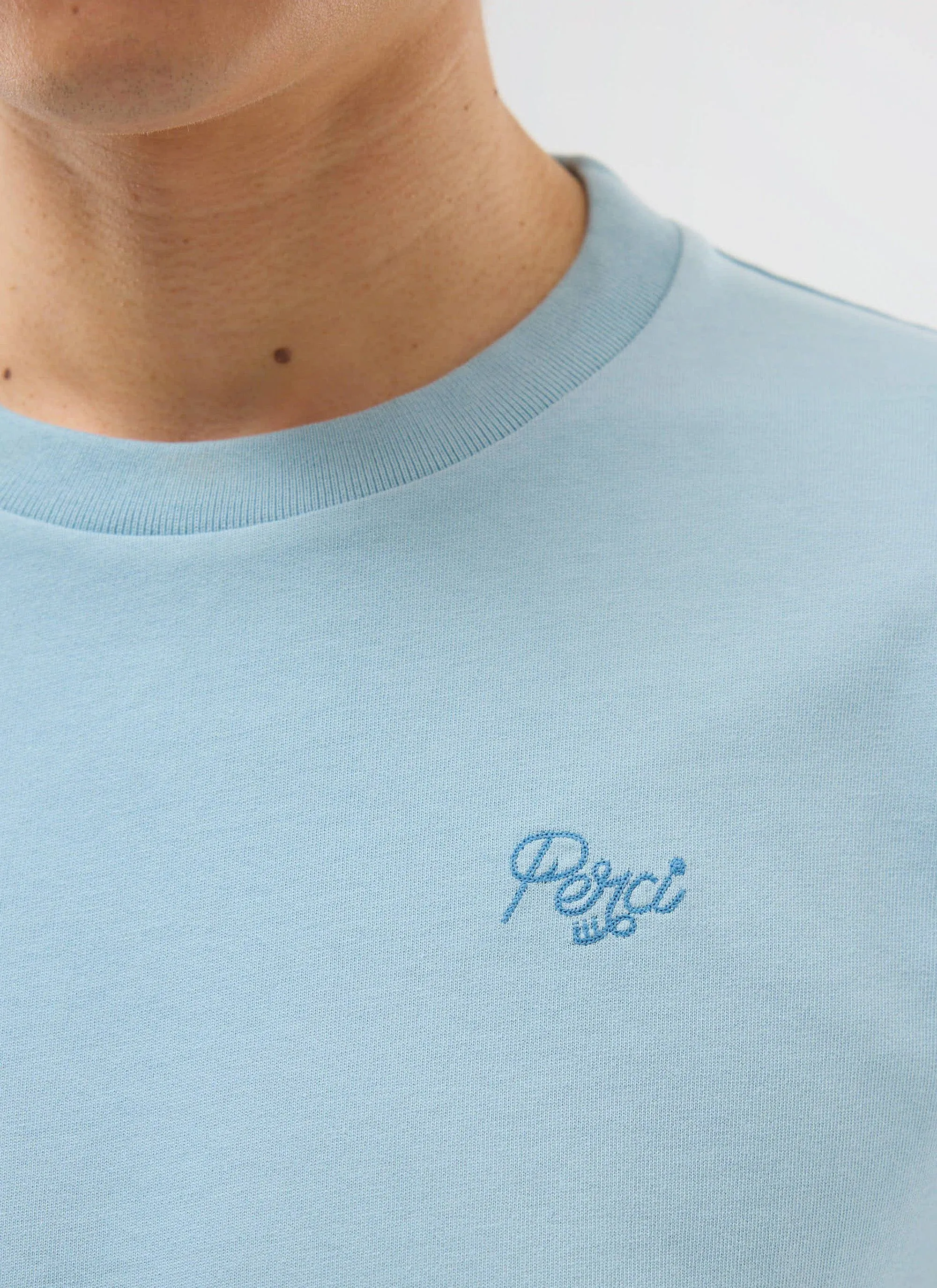 Perci Chainstitch T Shirt | Organic Cotton | Light Blue sold by Percival