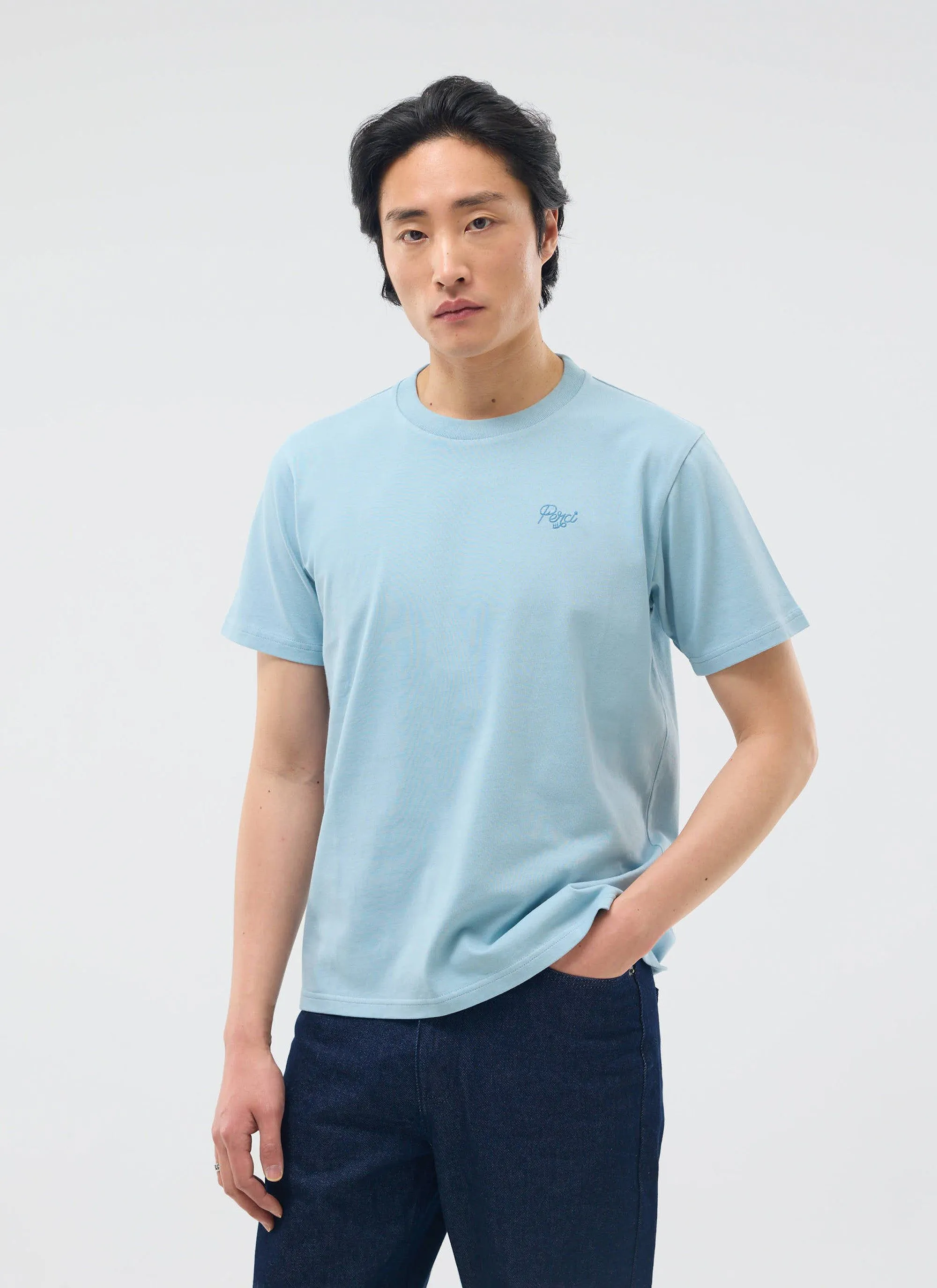 Perci Chainstitch T Shirt | Organic Cotton | Light Blue sold by Percival product image thumbnail 2