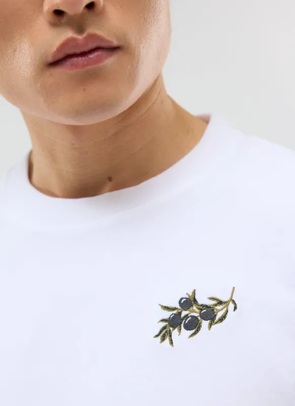 Embroidered Olive T Shirt | White sold by Percival