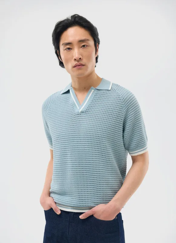 Casa Martini Knitted Tennis Polo | Cotton | Blue sold by Percival
