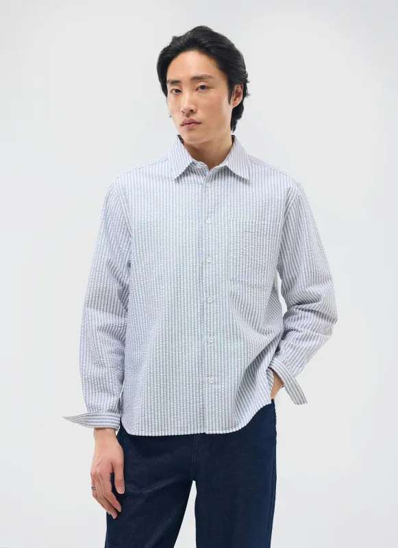 Seersucker Stripe Pearce Shirt | Cotton | Grey sold by Percival