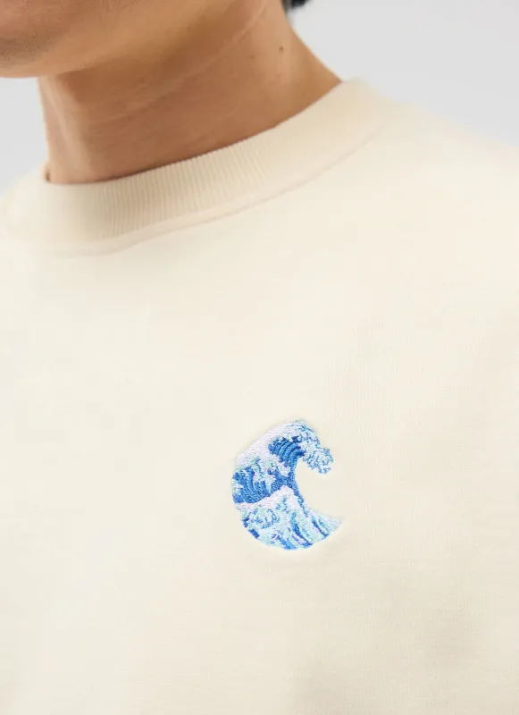 Wave Sweatshirt | Embroidered Organic Cotton | Ecru sold by Percival