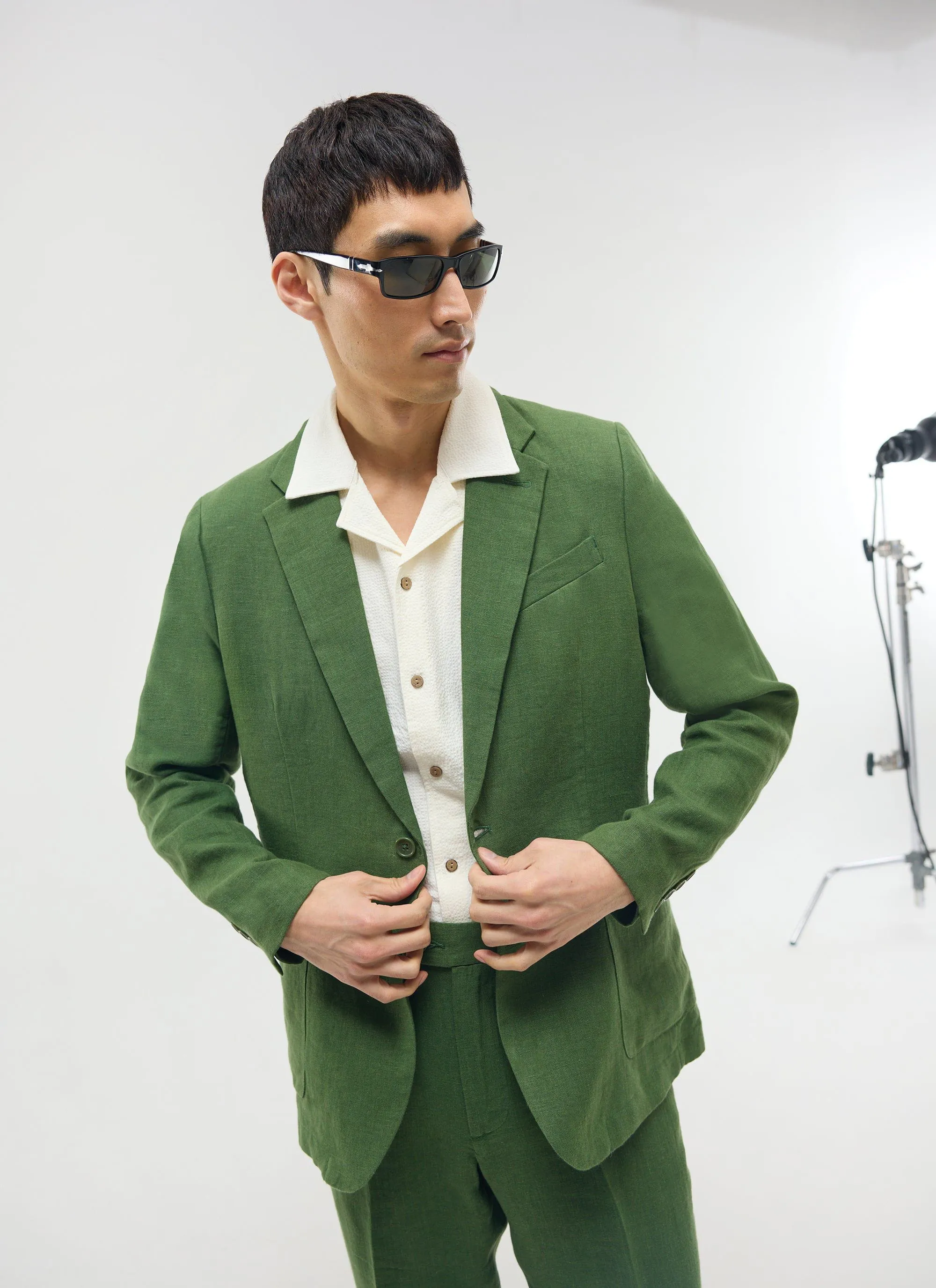 Men's Tailored Two Piece Suit | Linen | Forest Green sold by Percival