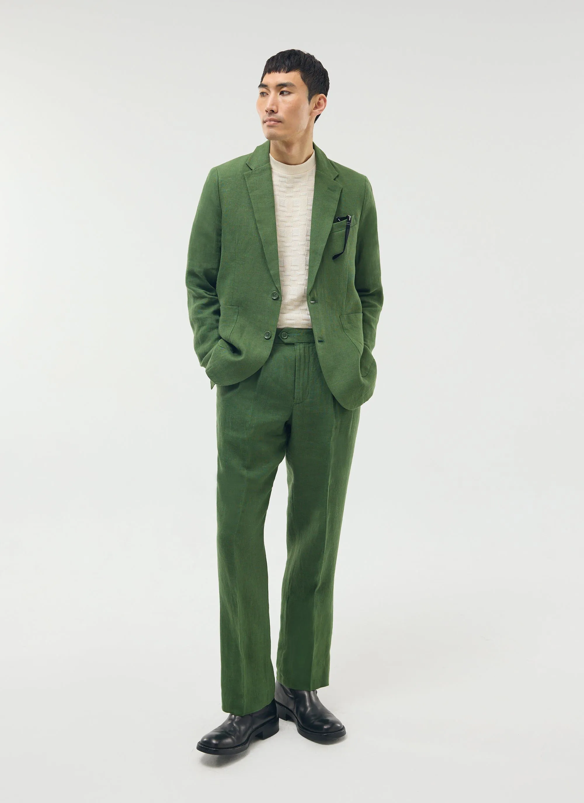 Pleated Tailored Trousers | Linen | Sage sold by Percival product image thumbnail 3