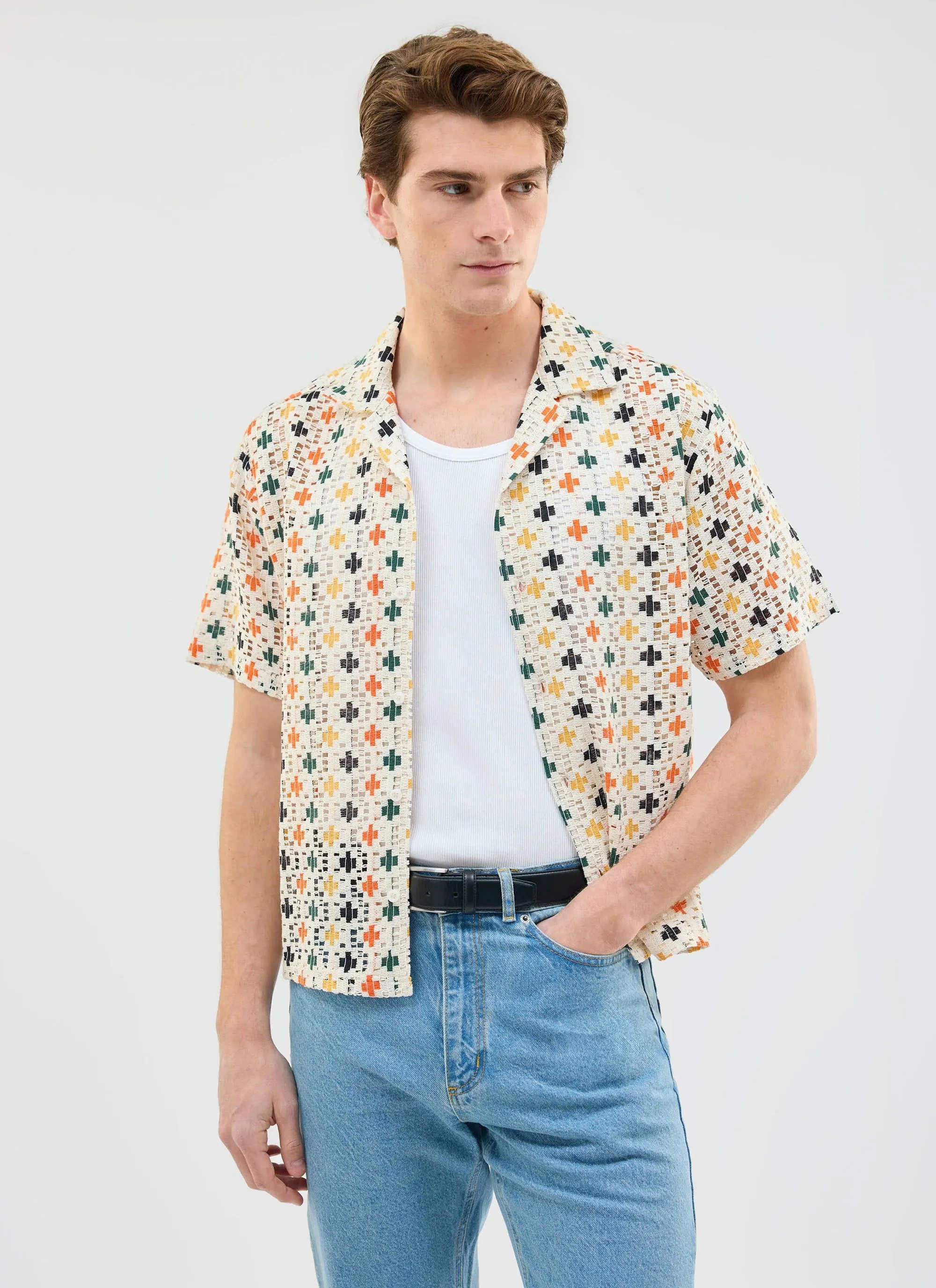 Bailing Crochet Cuban Shirt | Multi sold by Percival