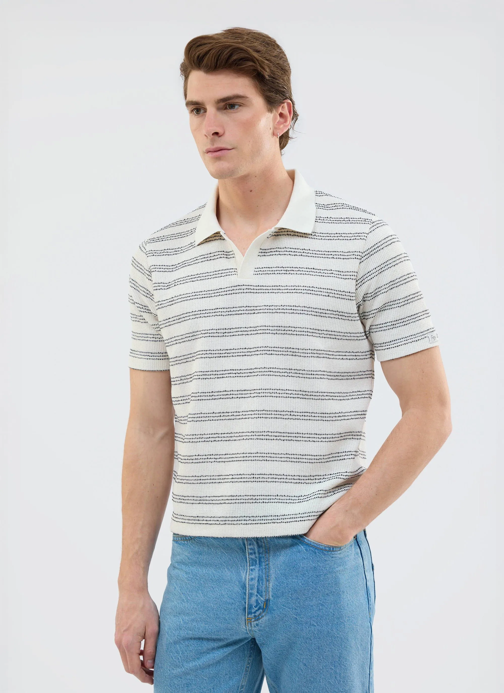 Laurent Polo | Cotton | Cream Stripe sold by Percival