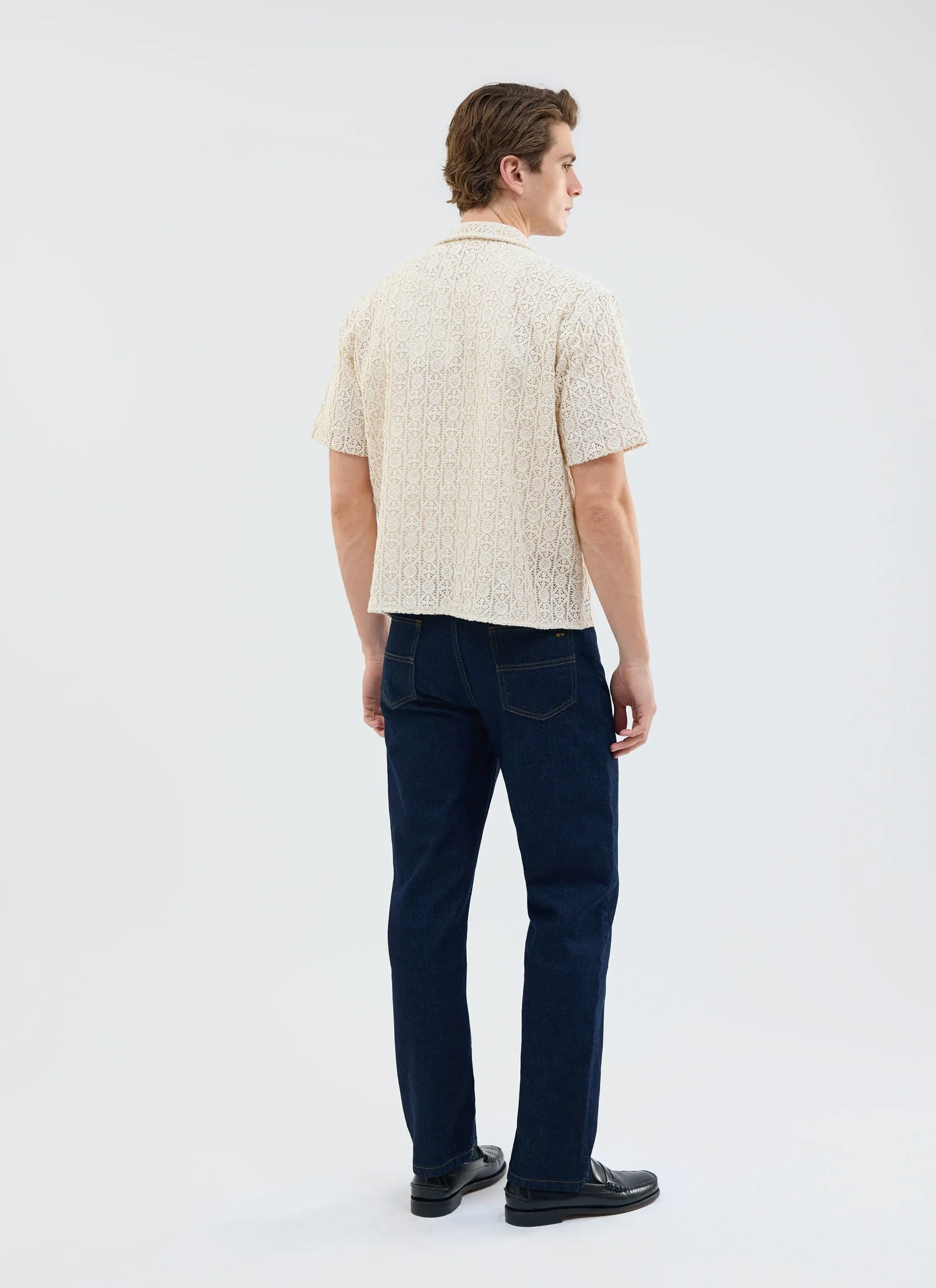 Elio Crochet Cuban Shirt | Ecru sold by Percival product image thumbnail 5