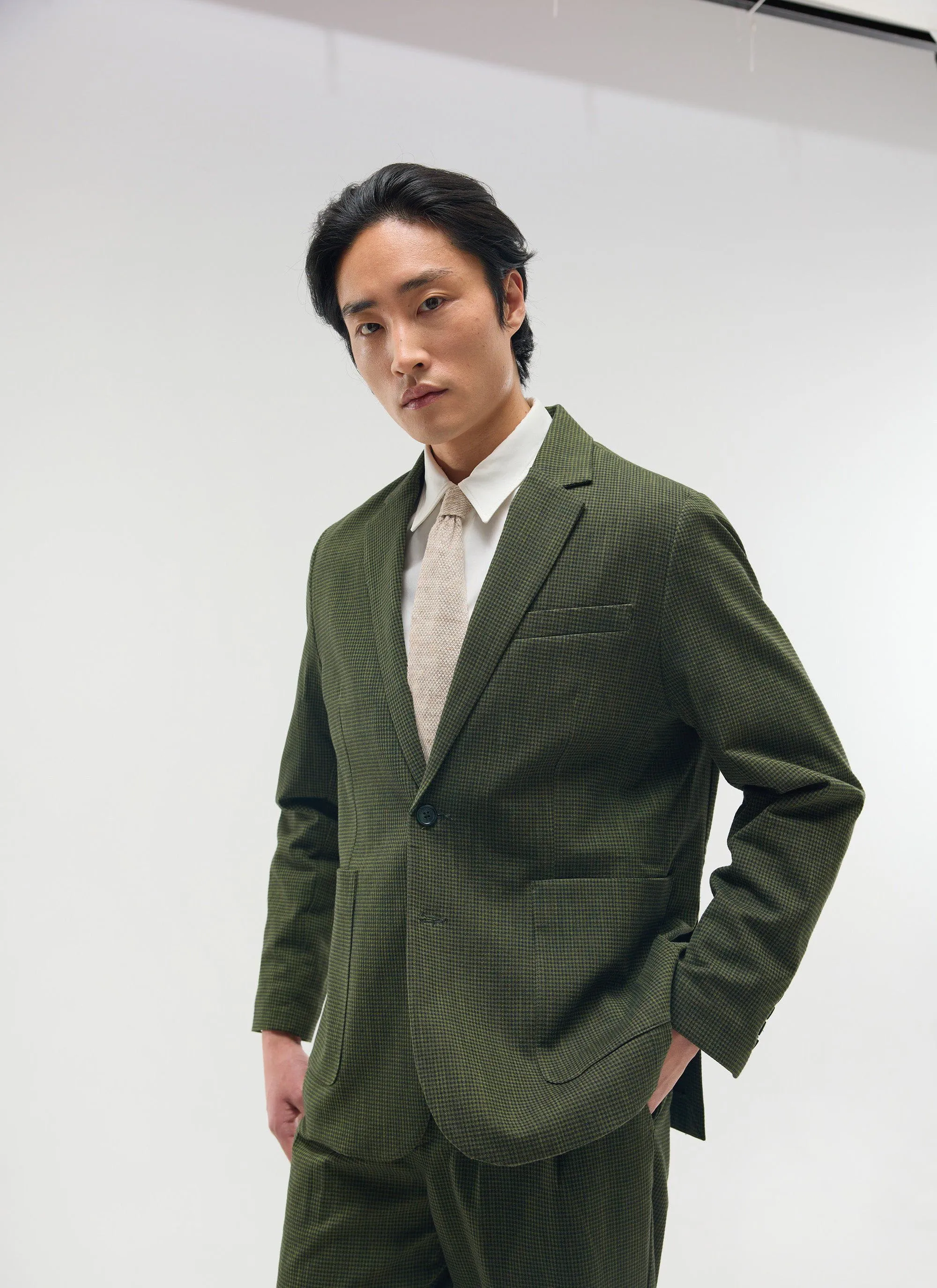 Relaxed Tailored Blazer | Micro Check | Forest sold by Percival