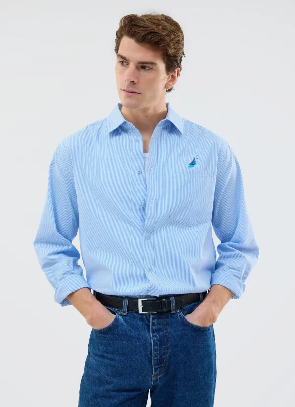 Yacht Stripe Oversized Shirt | Cotton | Blue sold by Percival