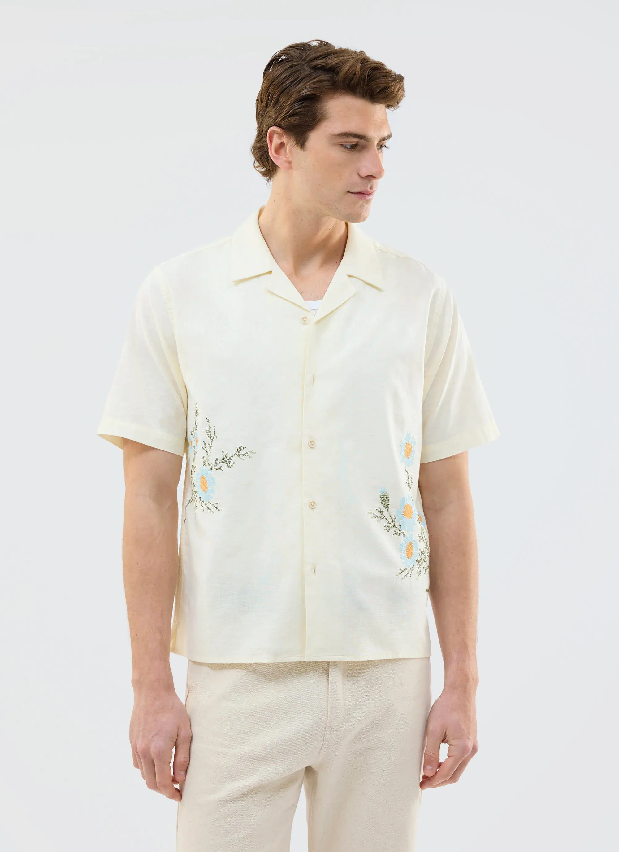 Cross Stitch Daisy Clerk Shirt | White sold by Percival