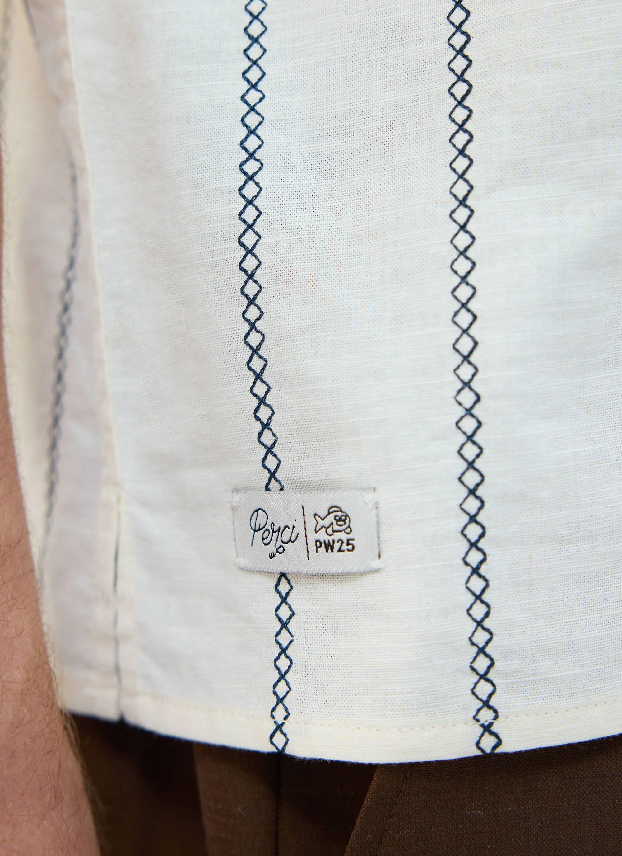 Cross Stitch Boxy Clerk Shirt | Ecru sold by Percival product image thumbnail 5