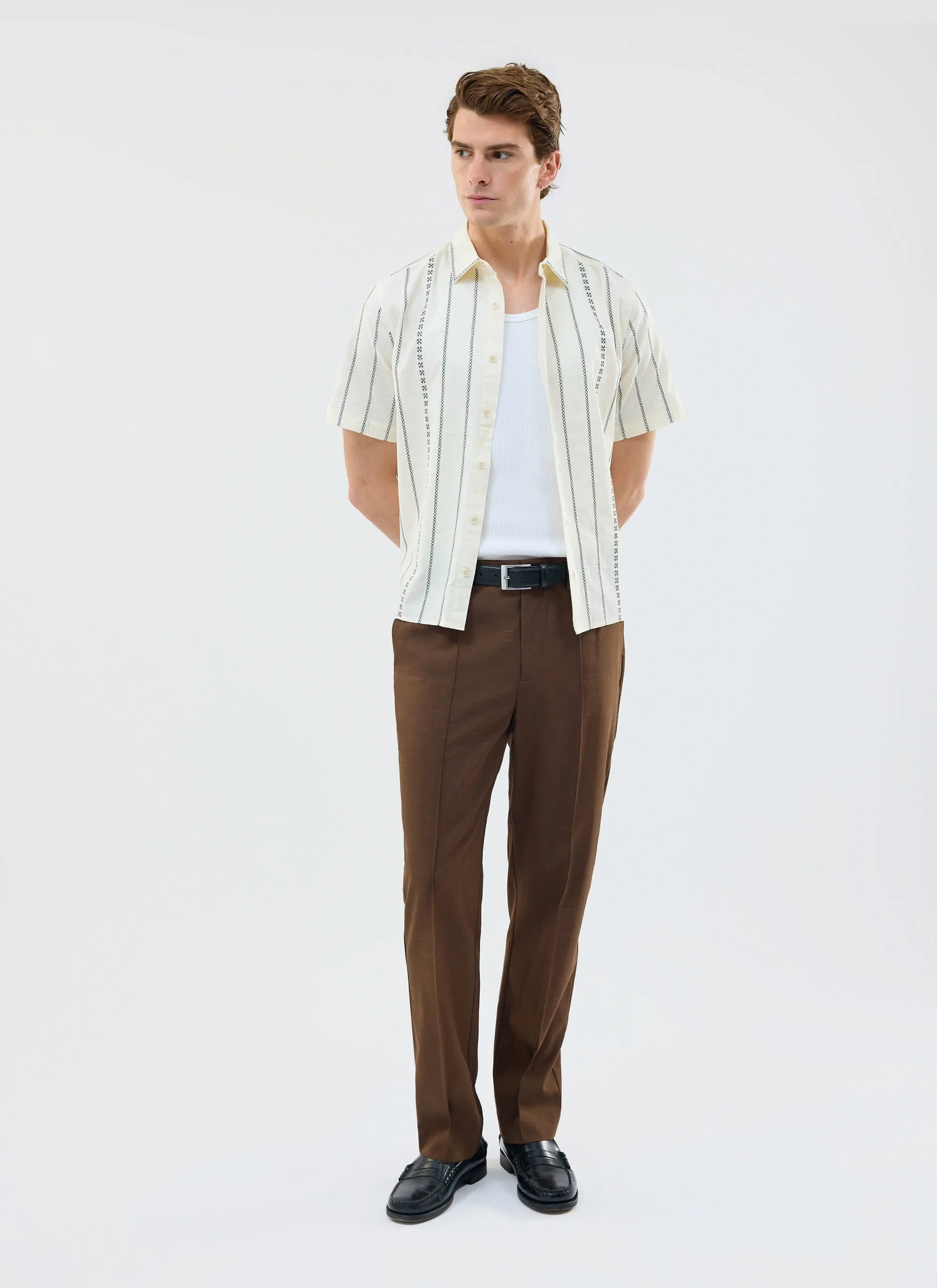 Cross Stitch Boxy Clerk Shirt | Ecru sold by Percival product image thumbnail 3