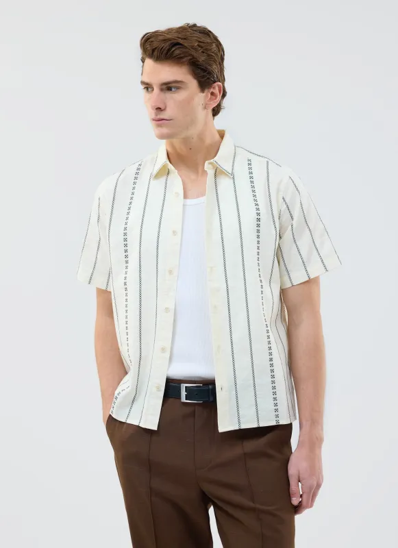 Cross Stitch Boxy Clerk Shirt | Ecru sold by Percival
