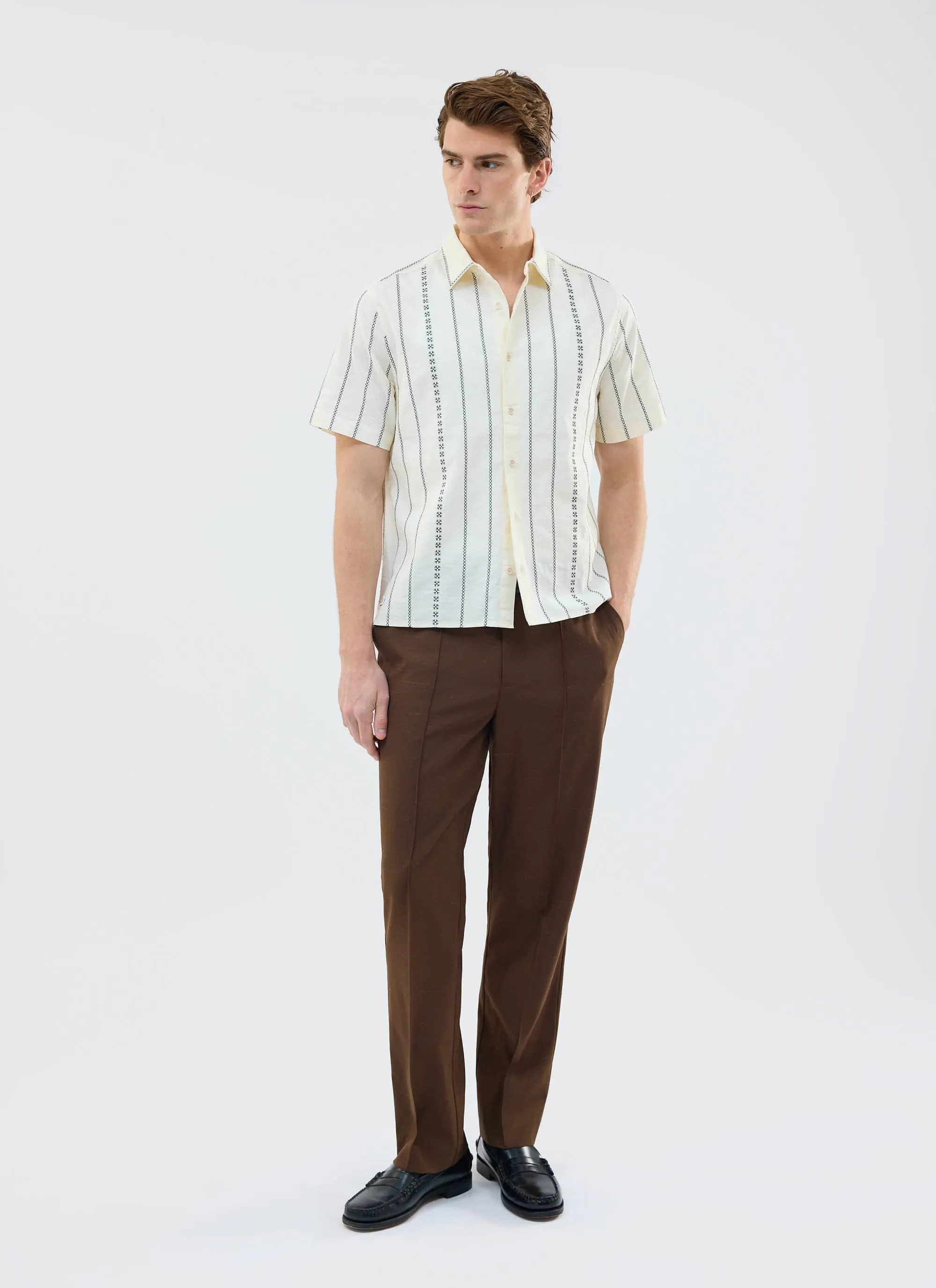 Cross Stitch Boxy Clerk Shirt | Ecru sold by Percival product image thumbnail 2