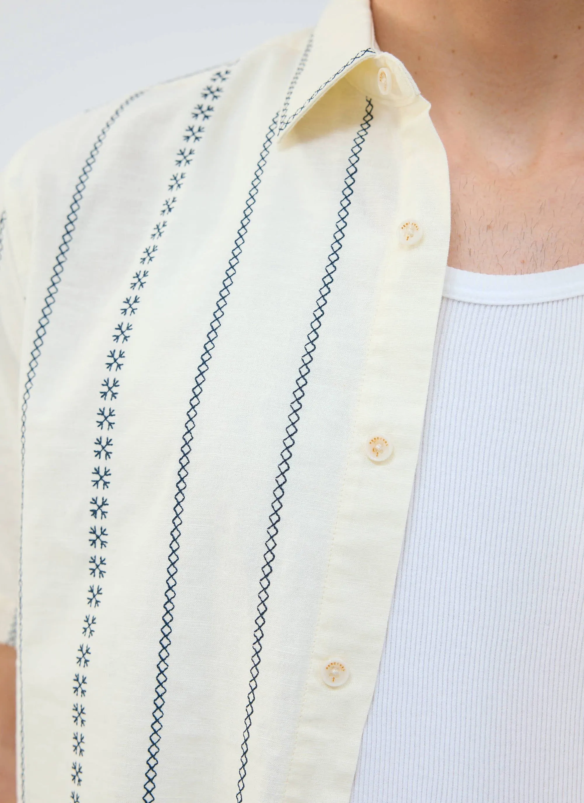 Cross Stitch Boxy Clerk Shirt | Ecru sold by Percival product image thumbnail 4