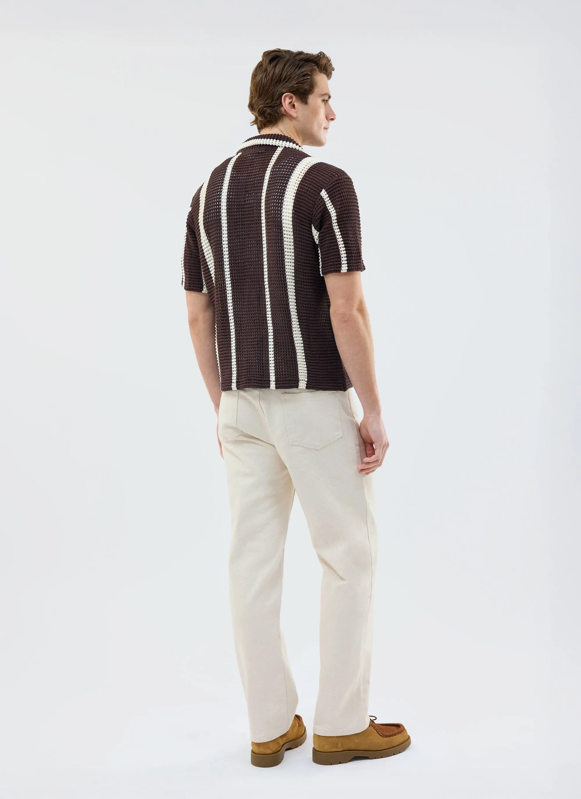 Conti Knitted Stripe Shirt | Cotton | Brown with Ecru sold by Percival product image thumbnail 5