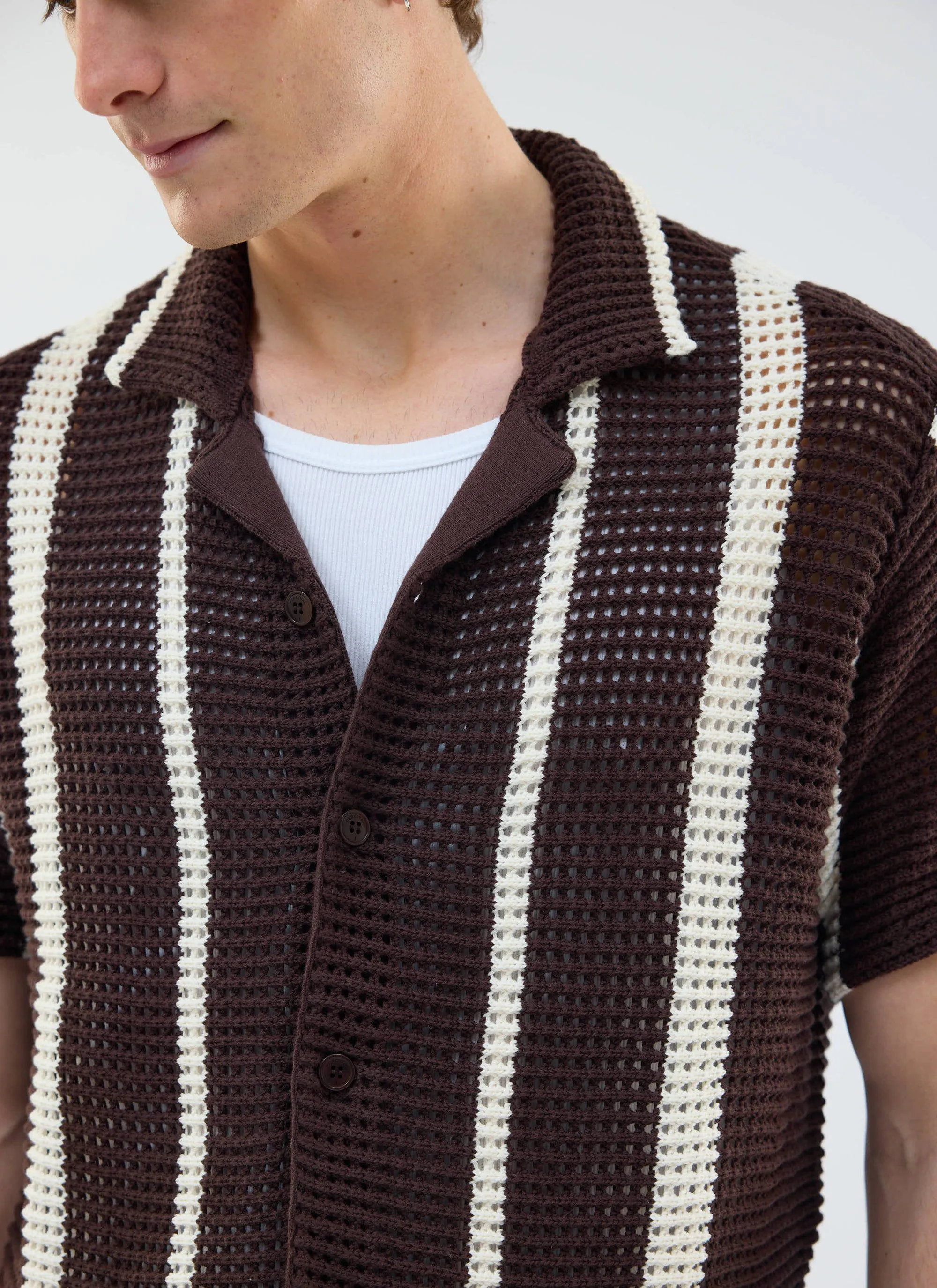 Conti Knitted Stripe Shirt | Cotton | Brown with Ecru sold by Percival product image thumbnail 4