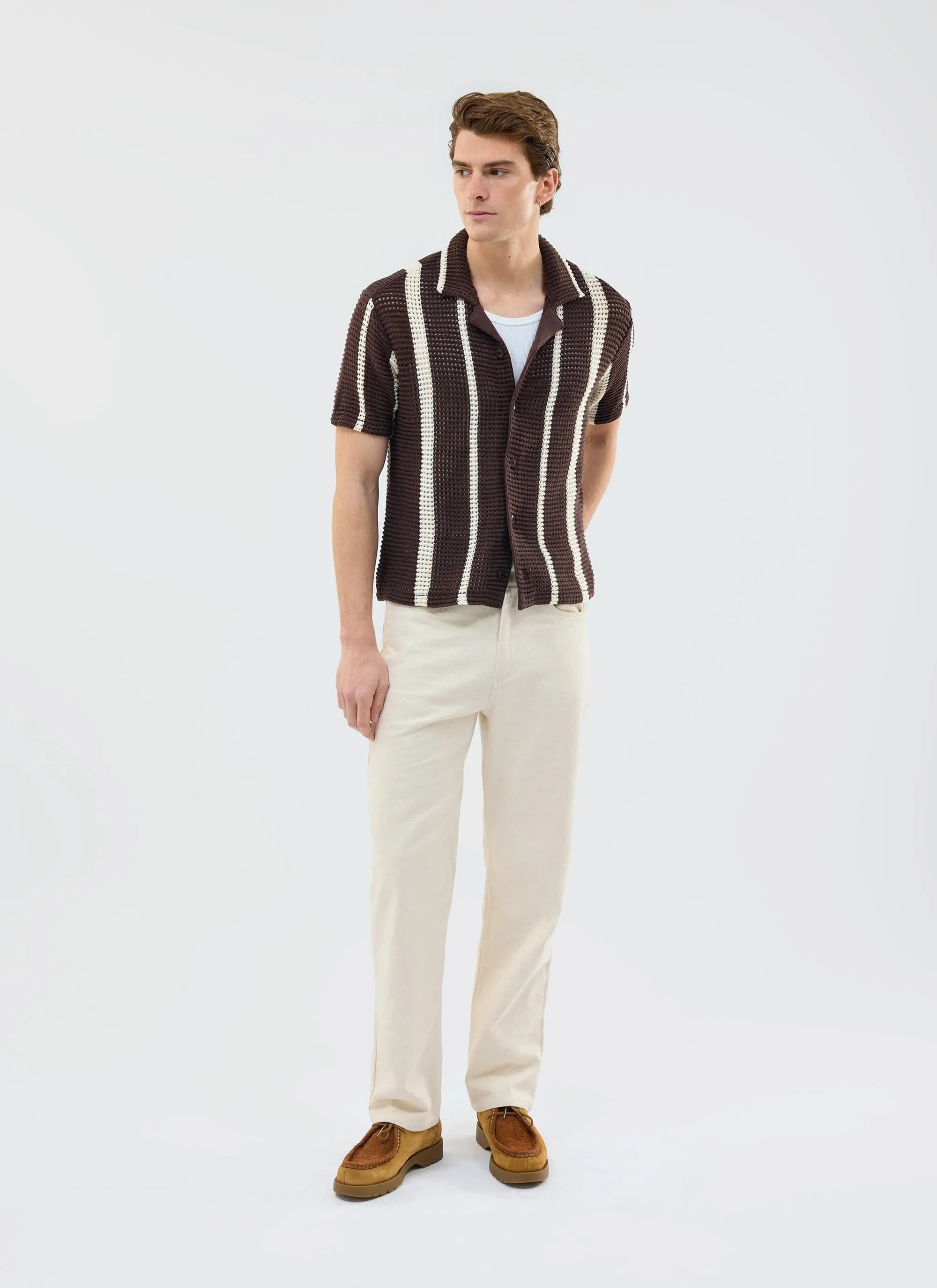Conti Knitted Stripe Shirt | Cotton | Brown with Ecru sold by Percival product image thumbnail 2