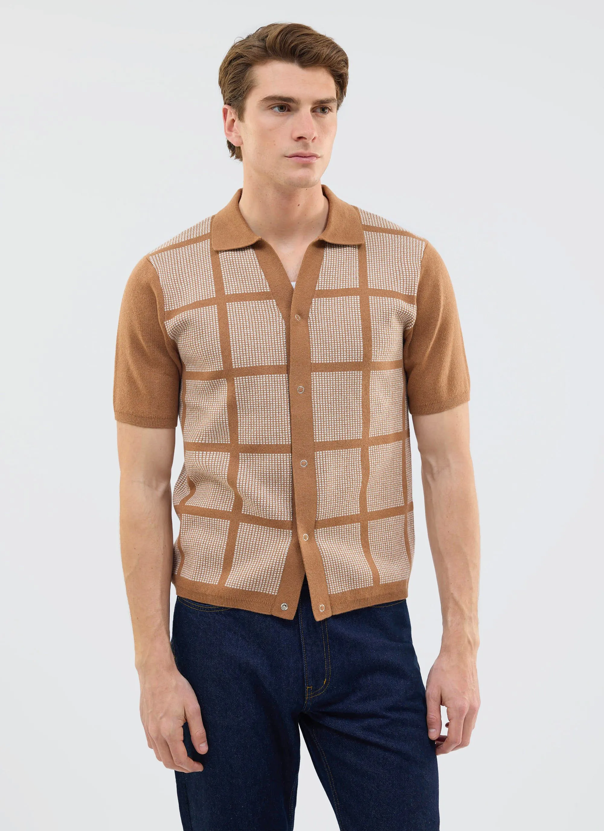 Costa Knitted Shirt | Cotton | Tobacco sold by Percival product image thumbnail 3