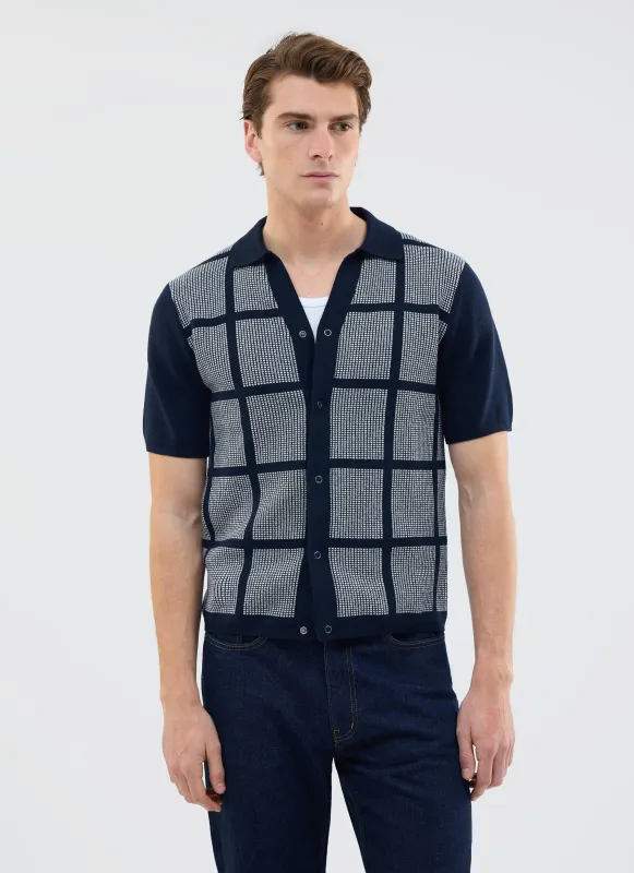 Costa Knitted Shirt | Cotton | Navy sold by Percival