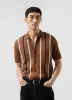 Knitted Cotton Stripe Short Sleeve Shirt | Rust sold by Percival