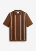 Knitted Cotton Stripe Short Sleeve Shirt | Rust sold by Percival