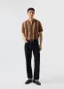 Knitted Cotton Stripe Short Sleeve Shirt | Rust sold by Percival
