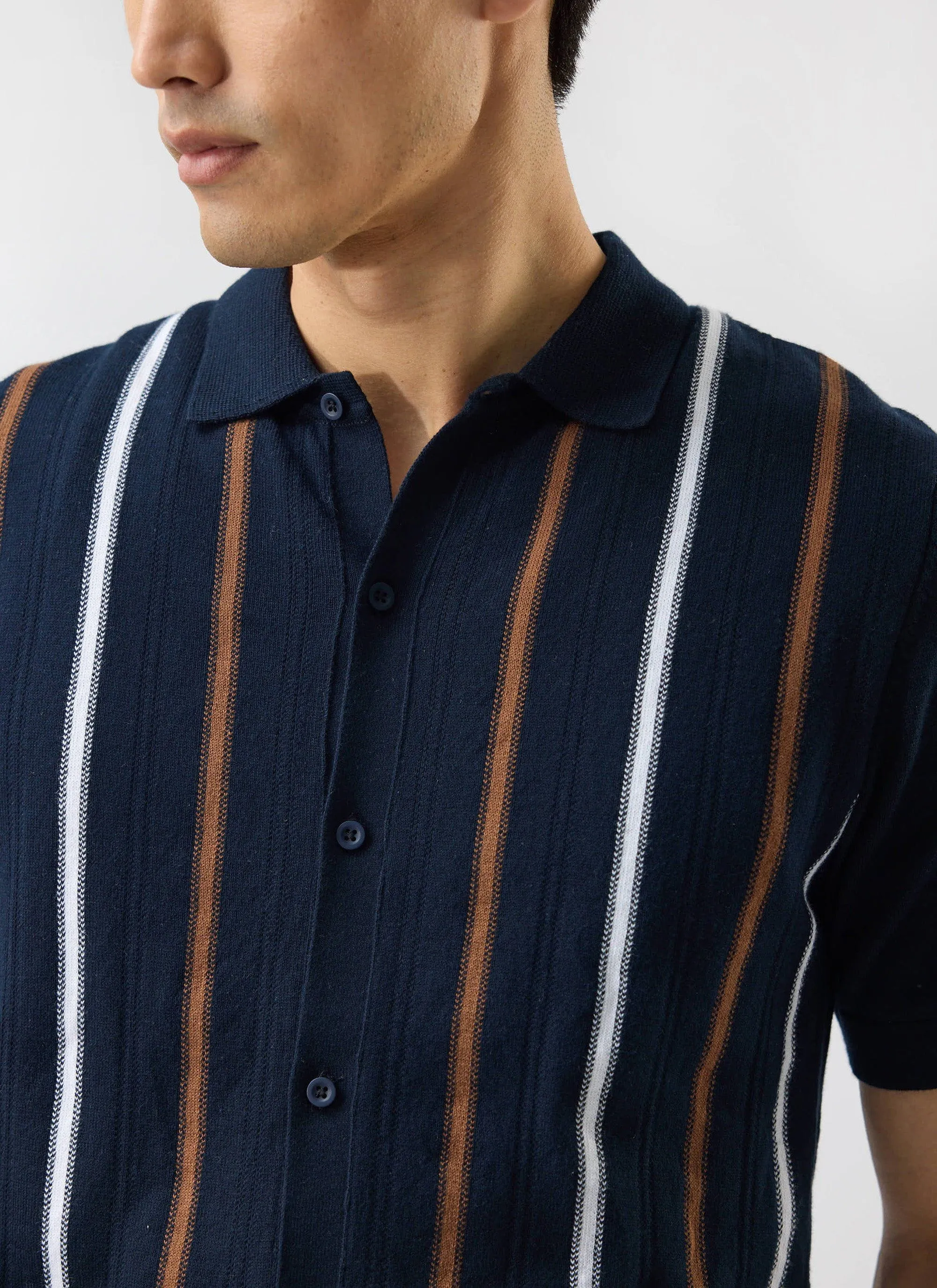 Striped Short Sleeve Knitted Shirt | Navy Blue sold by Percival product image thumbnail 4