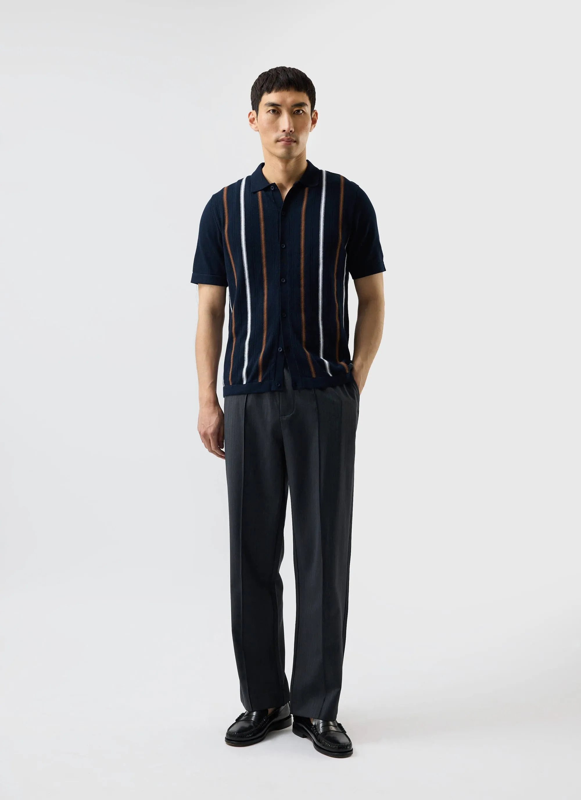 Striped Short Sleeve Knitted Shirt | Navy Blue sold by Percival product image thumbnail 3