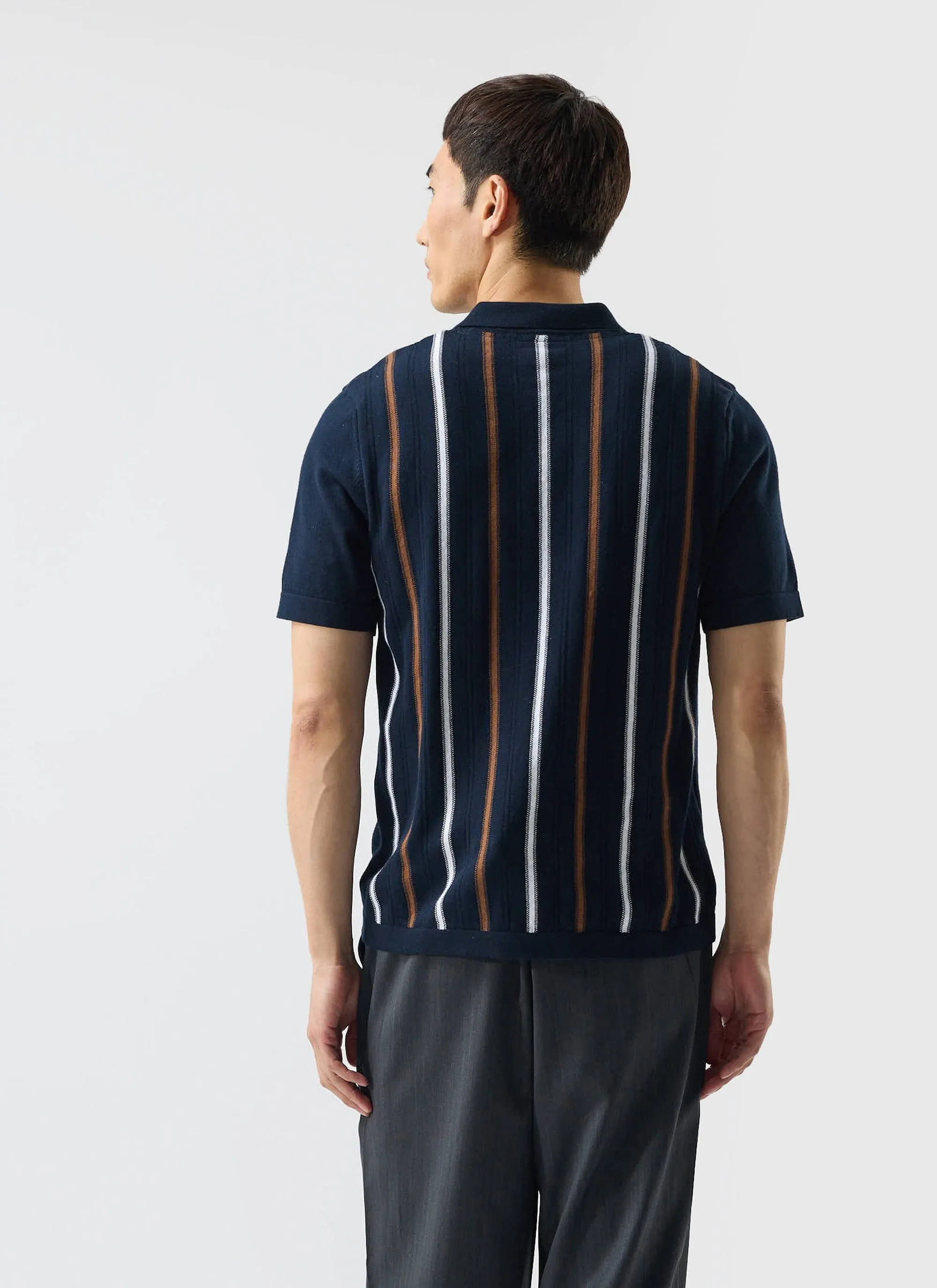 Striped Short Sleeve Knitted Shirt | Navy Blue sold by Percival product image thumbnail 5