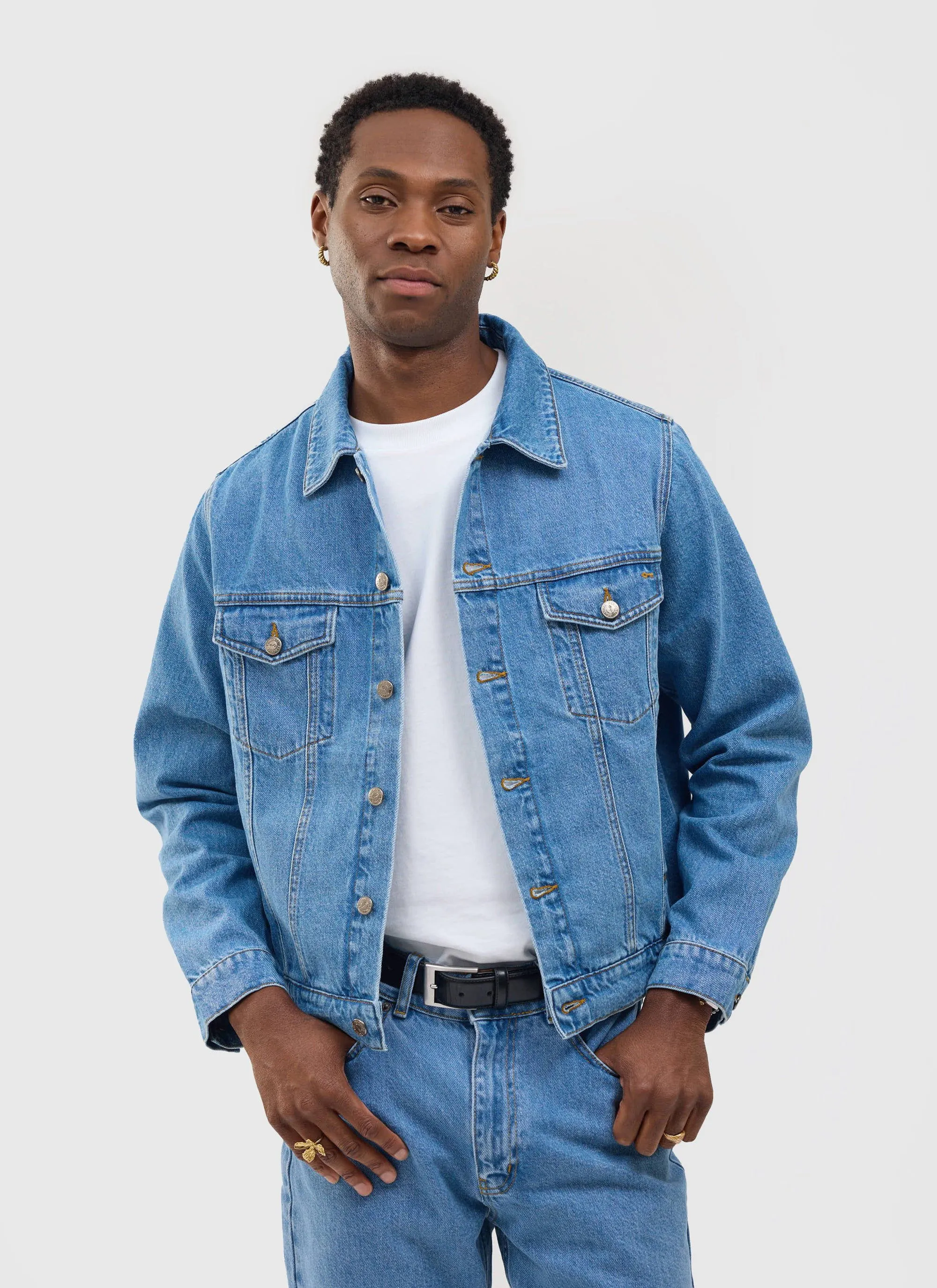 Western Trucker Jacket | Denim | Light Wash Blue sold by Percival