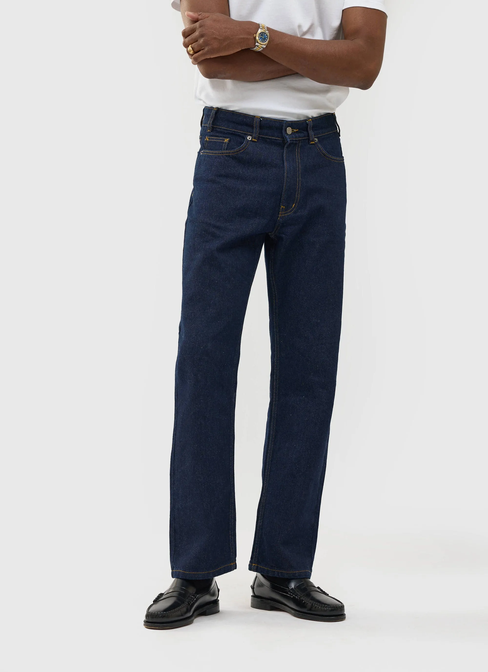 Straight Leg Denim Jeans | Cotton | Dark Indigo sold by Percival
