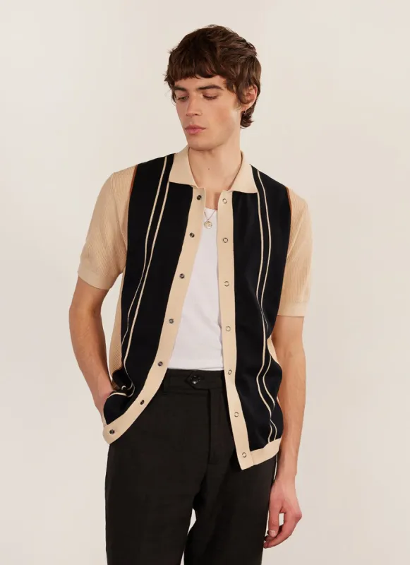 Striped Knitted Shirt | Percival x Ilaria | Black with Cream sold by Percival