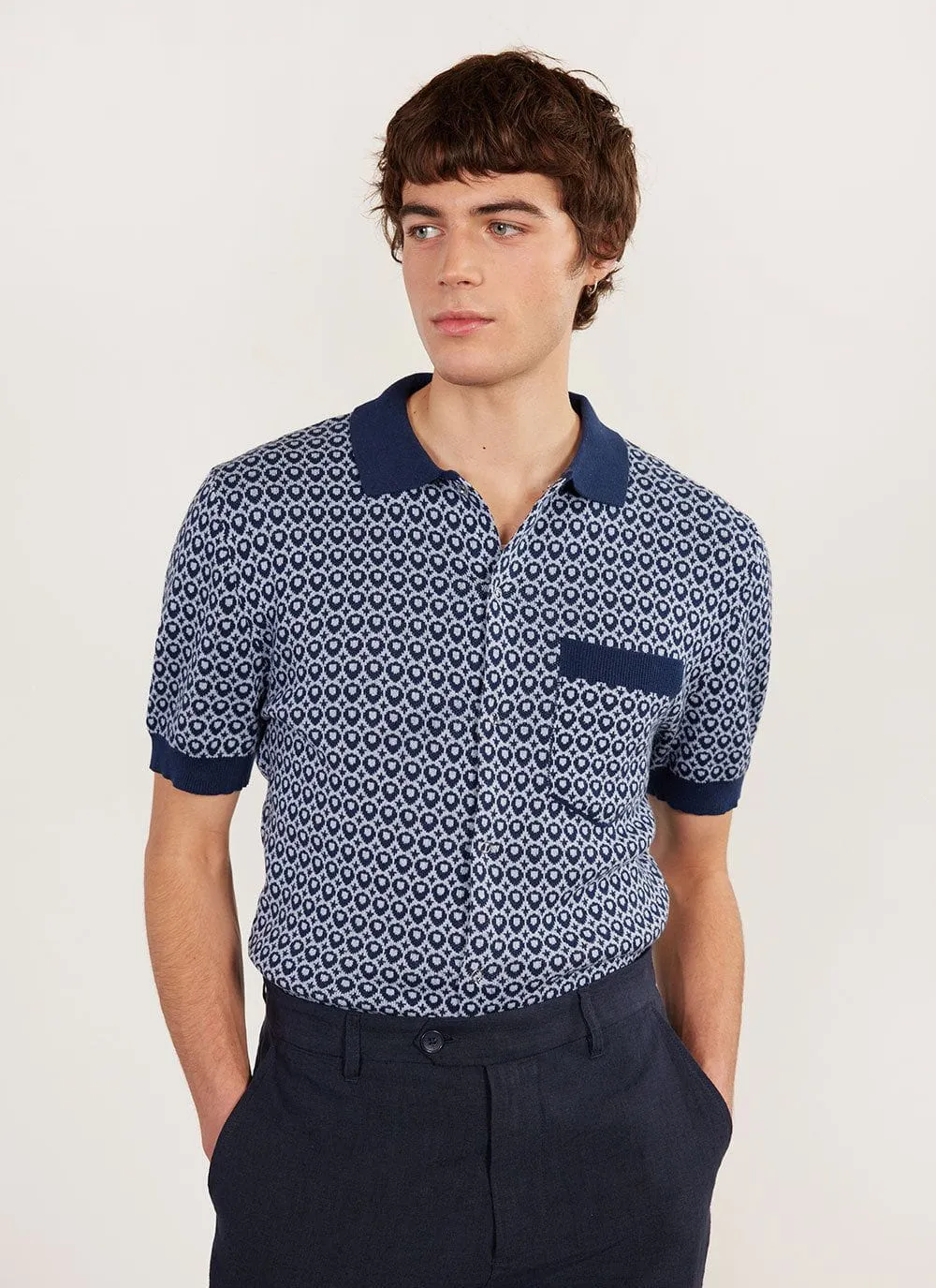 Casa Piccante Shirt | Knitted Cotton | Blue Jacquard sold by Percival