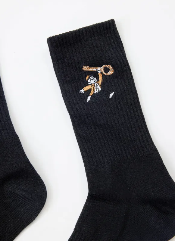 World Key Embroidered Socks | Black sold by Percival