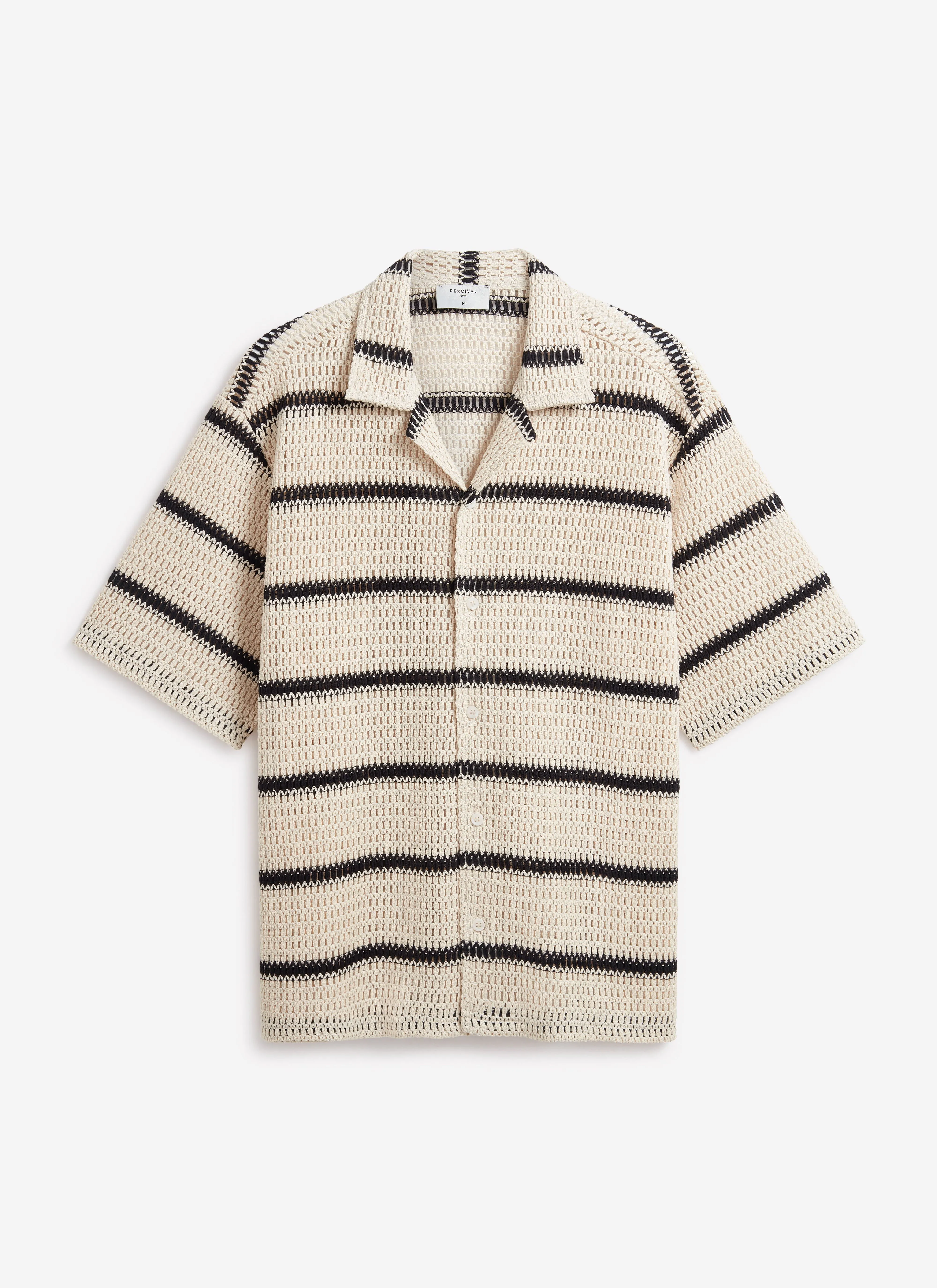 Crochet Groundsman Cuban Shirt | Ecru with Black sold by Percival