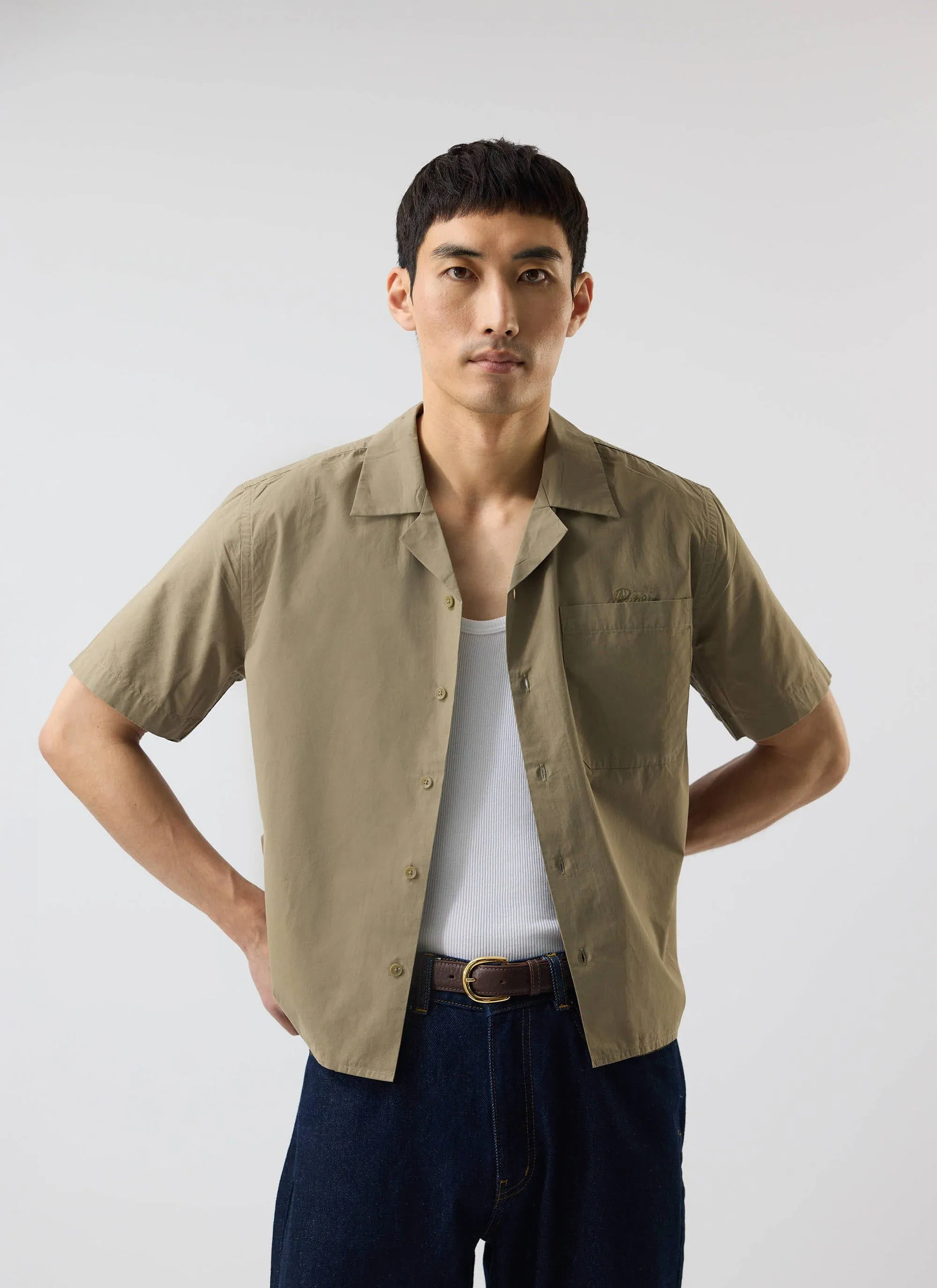Boxy Cropped Cuban Collar Shirt | Olive sold by Percival product image thumbnail 3